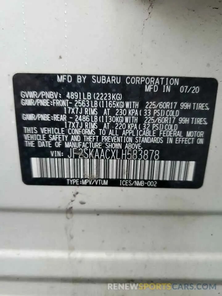 13 Photograph of a damaged car JF2SKAACXLH583878 SUBARU FORESTER 2020