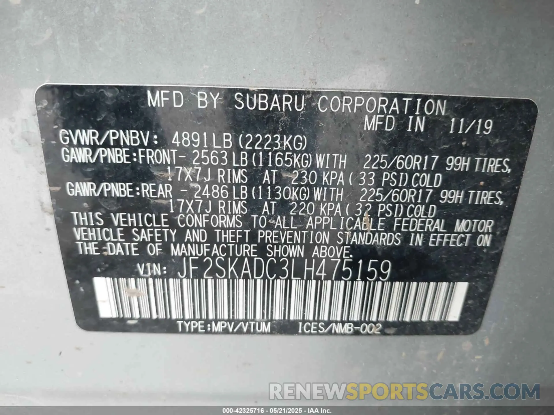 9 Photograph of a damaged car JF2SKADC3LH475159 SUBARU FORESTER 2020