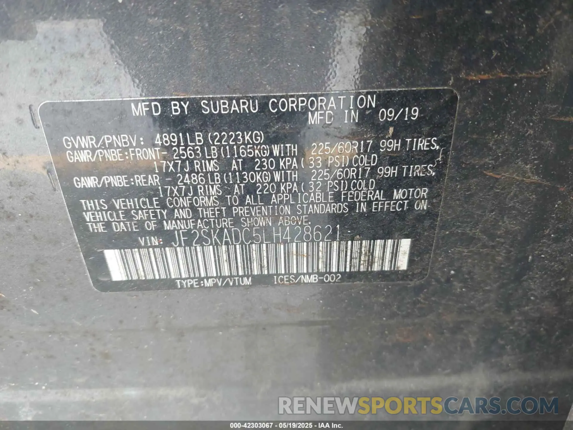 9 Photograph of a damaged car JF2SKADC5LH428621 SUBARU FORESTER 2020