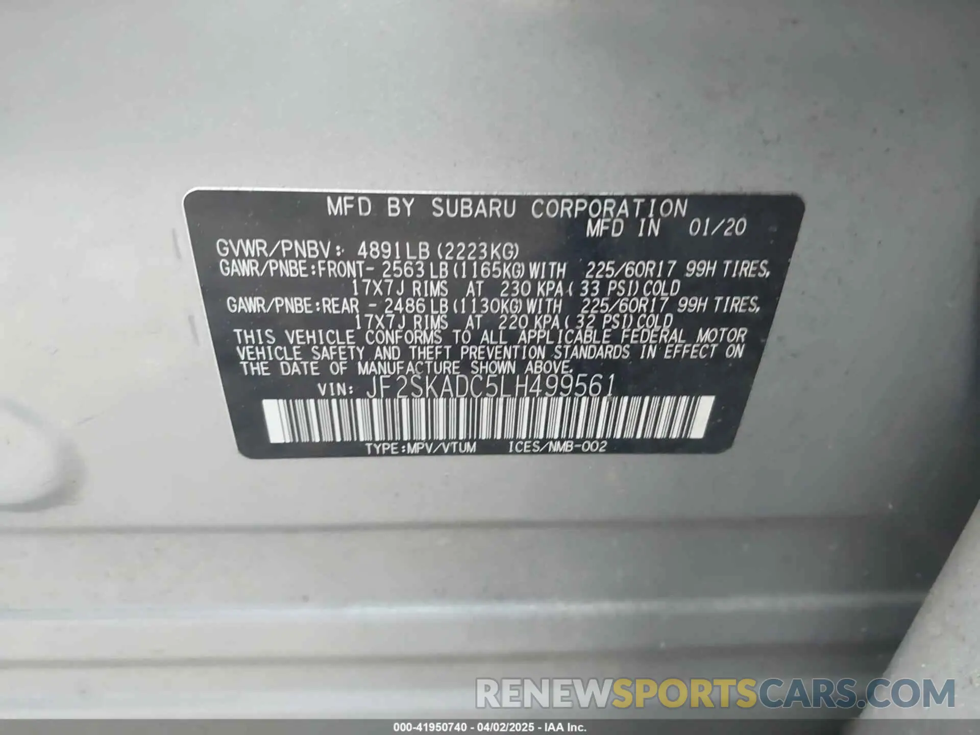 9 Photograph of a damaged car JF2SKADC5LH499561 SUBARU FORESTER 2020