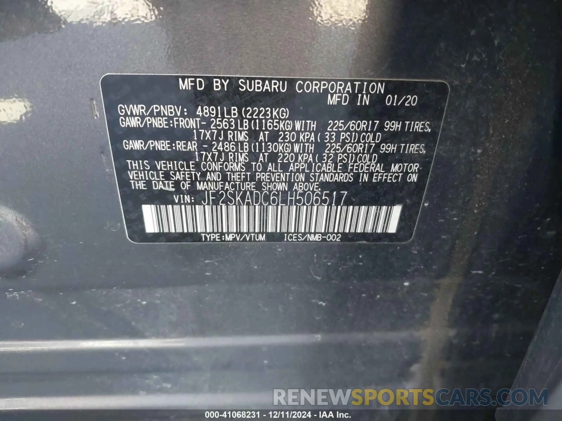 9 Photograph of a damaged car JF2SKADC6LH506517 SUBARU FORESTER 2020