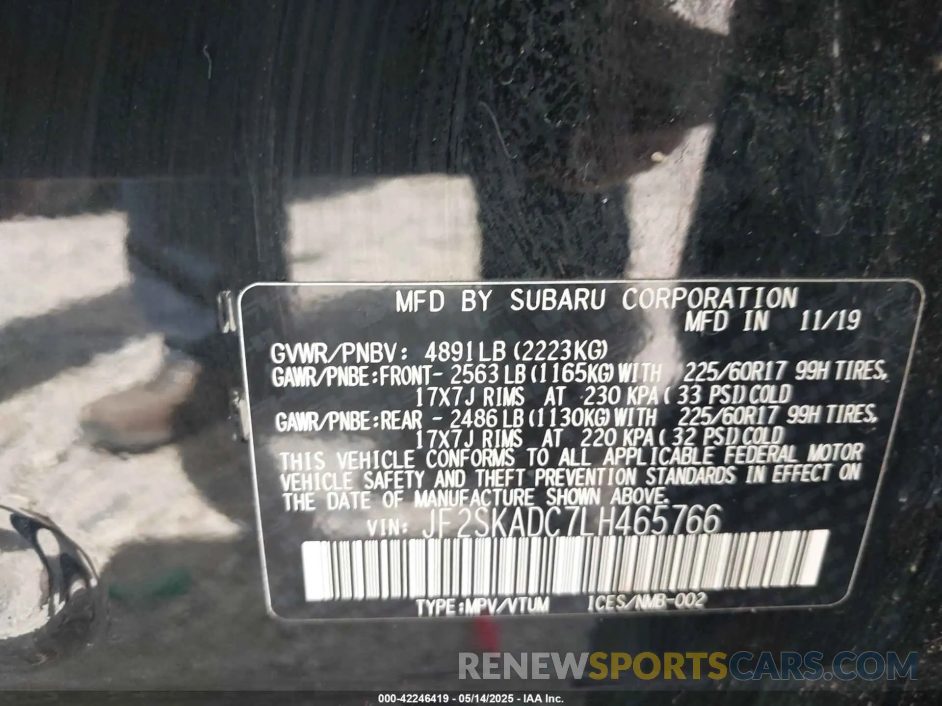 9 Photograph of a damaged car JF2SKADC7LH465766 SUBARU FORESTER 2020