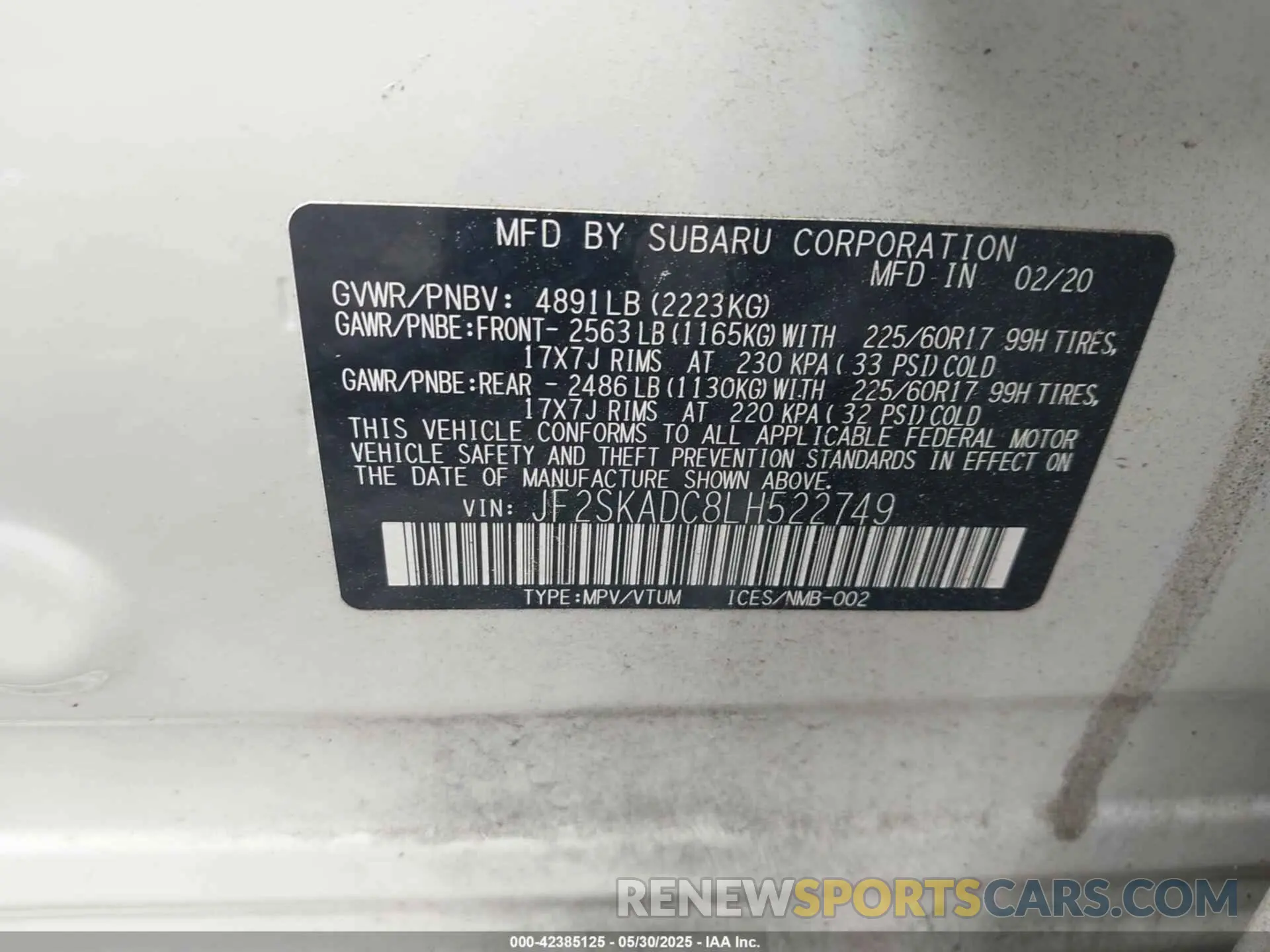 9 Photograph of a damaged car JF2SKADC8LH522749 SUBARU FORESTER 2020