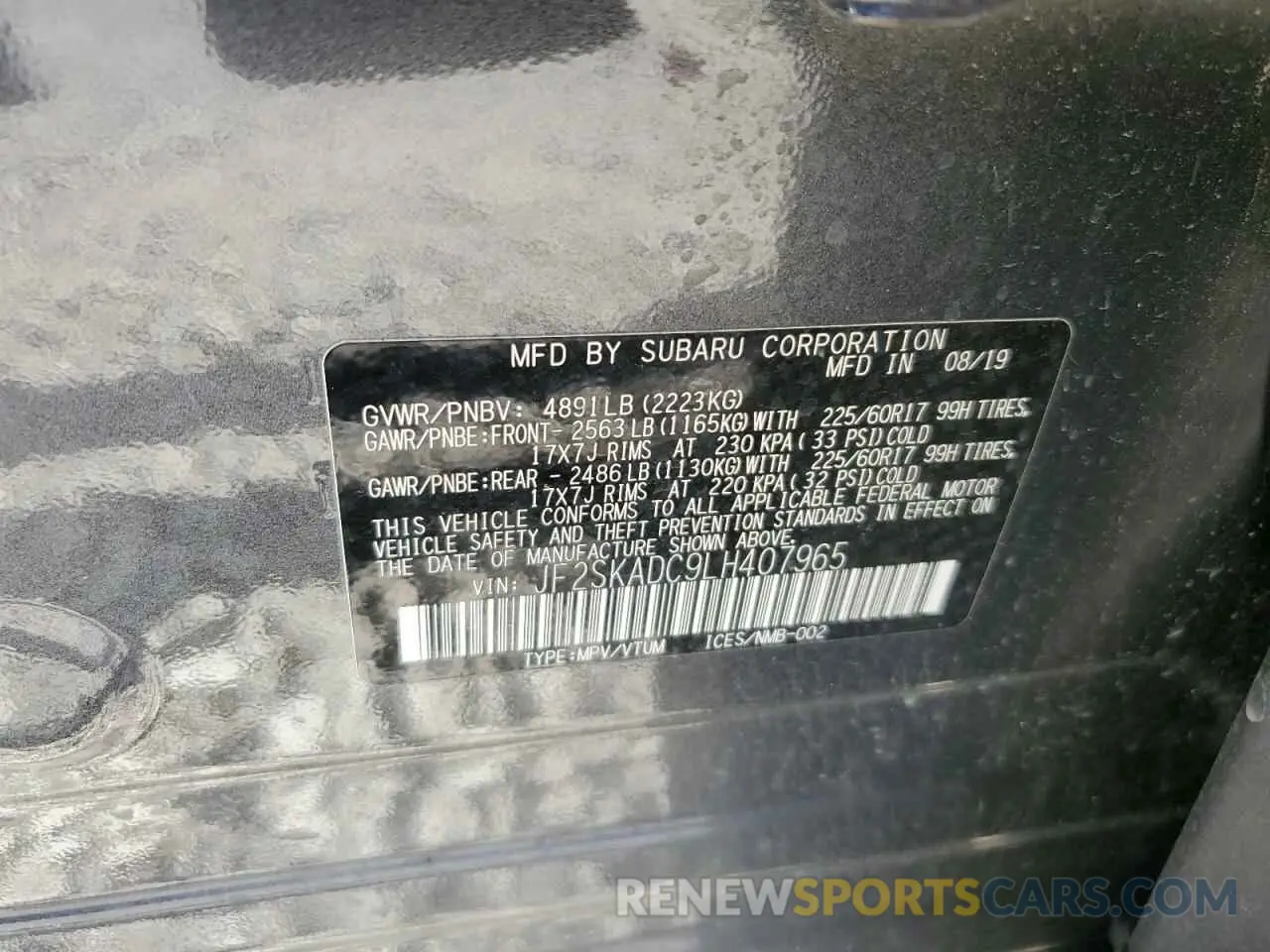 15 Photograph of a damaged car JF2SKADC9LH407965 SUBARU FORESTER 2020