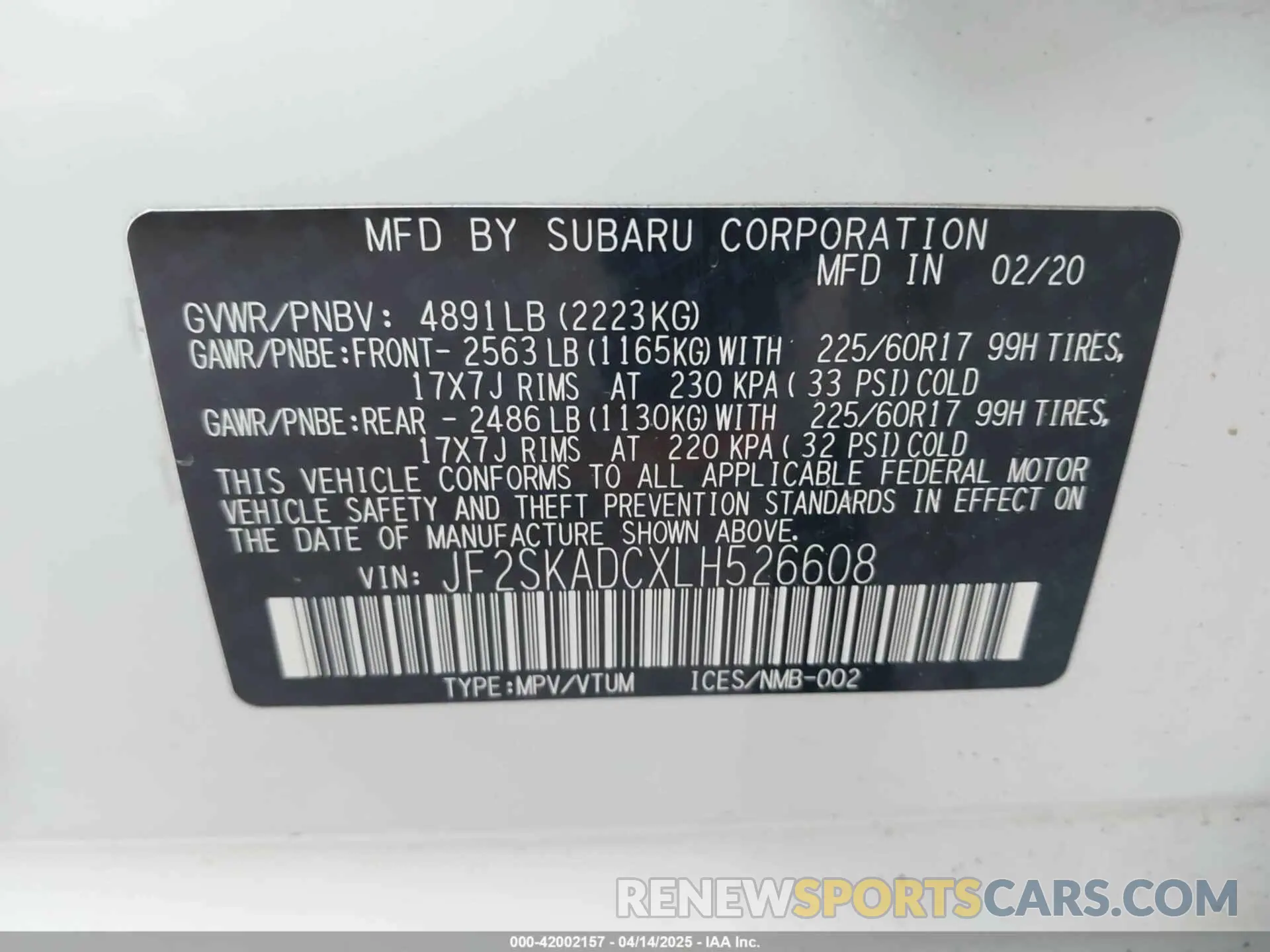 9 Photograph of a damaged car JF2SKADCXLH526608 SUBARU FORESTER 2020