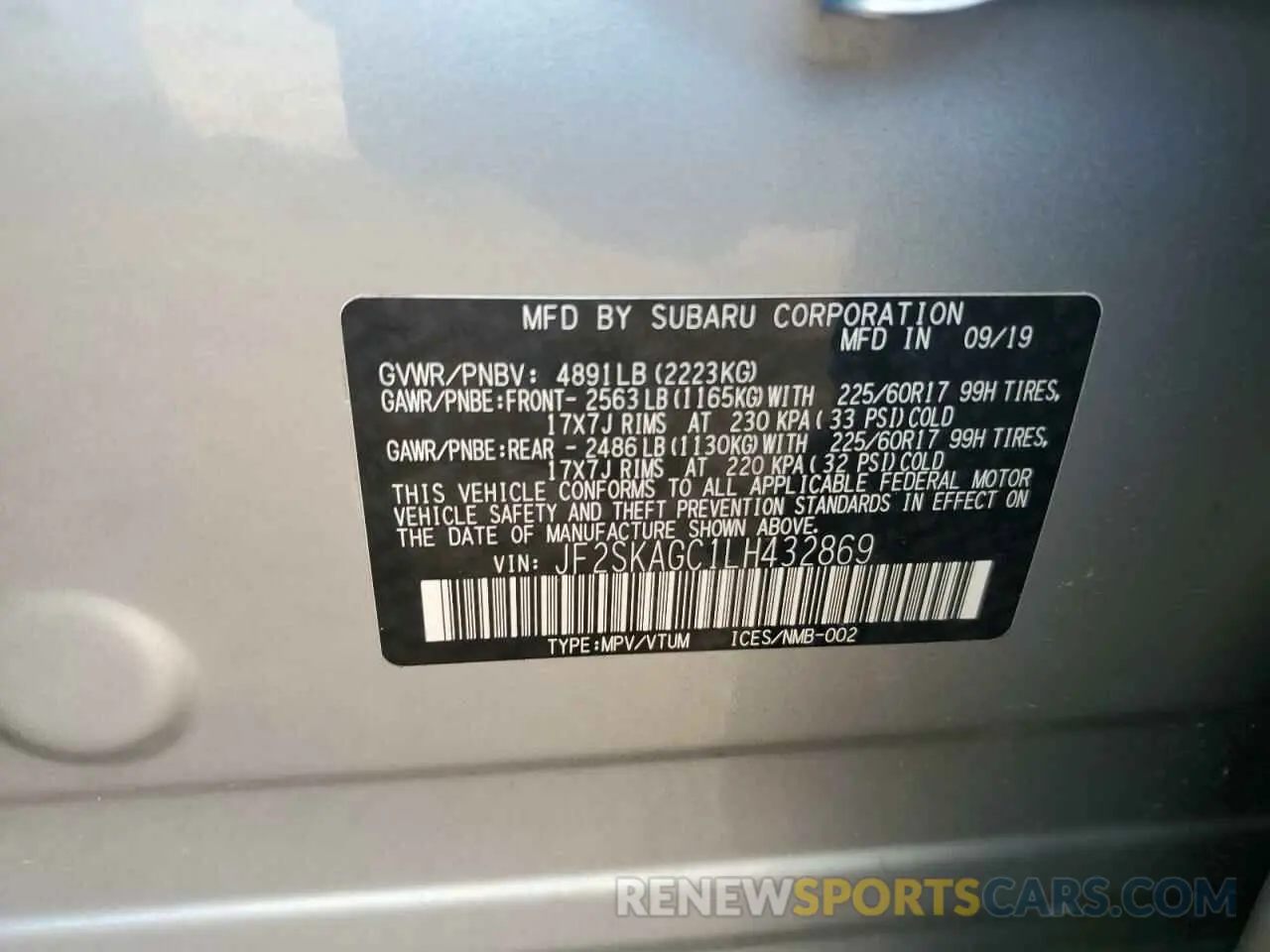 13 Photograph of a damaged car JF2SKAGC1LH432869 SUBARU FORESTER 2020