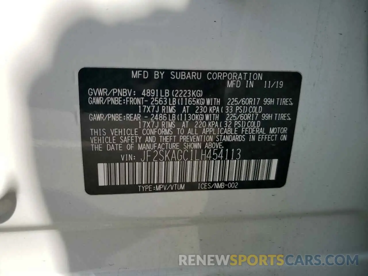 15 Photograph of a damaged car JF2SKAGC1LH454113 SUBARU FORESTER 2020