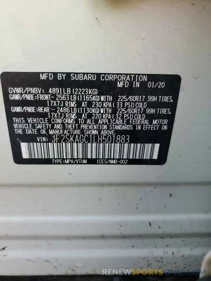 14 Photograph of a damaged car JF2SKAGC1LH501883 SUBARU FORESTER 2020