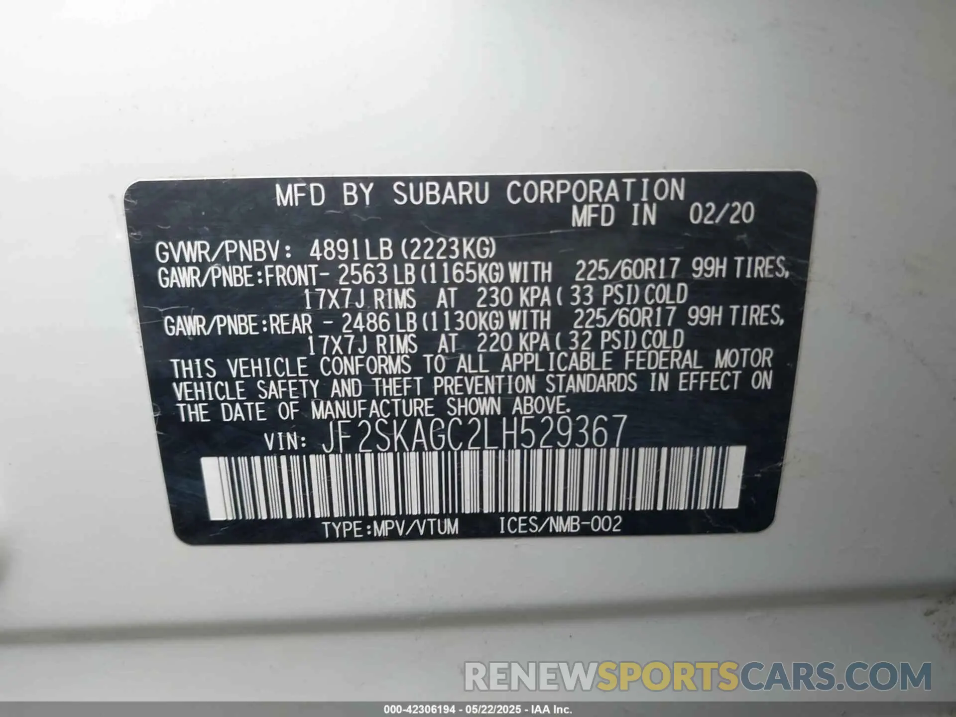 9 Photograph of a damaged car JF2SKAGC2LH529367 SUBARU FORESTER 2020