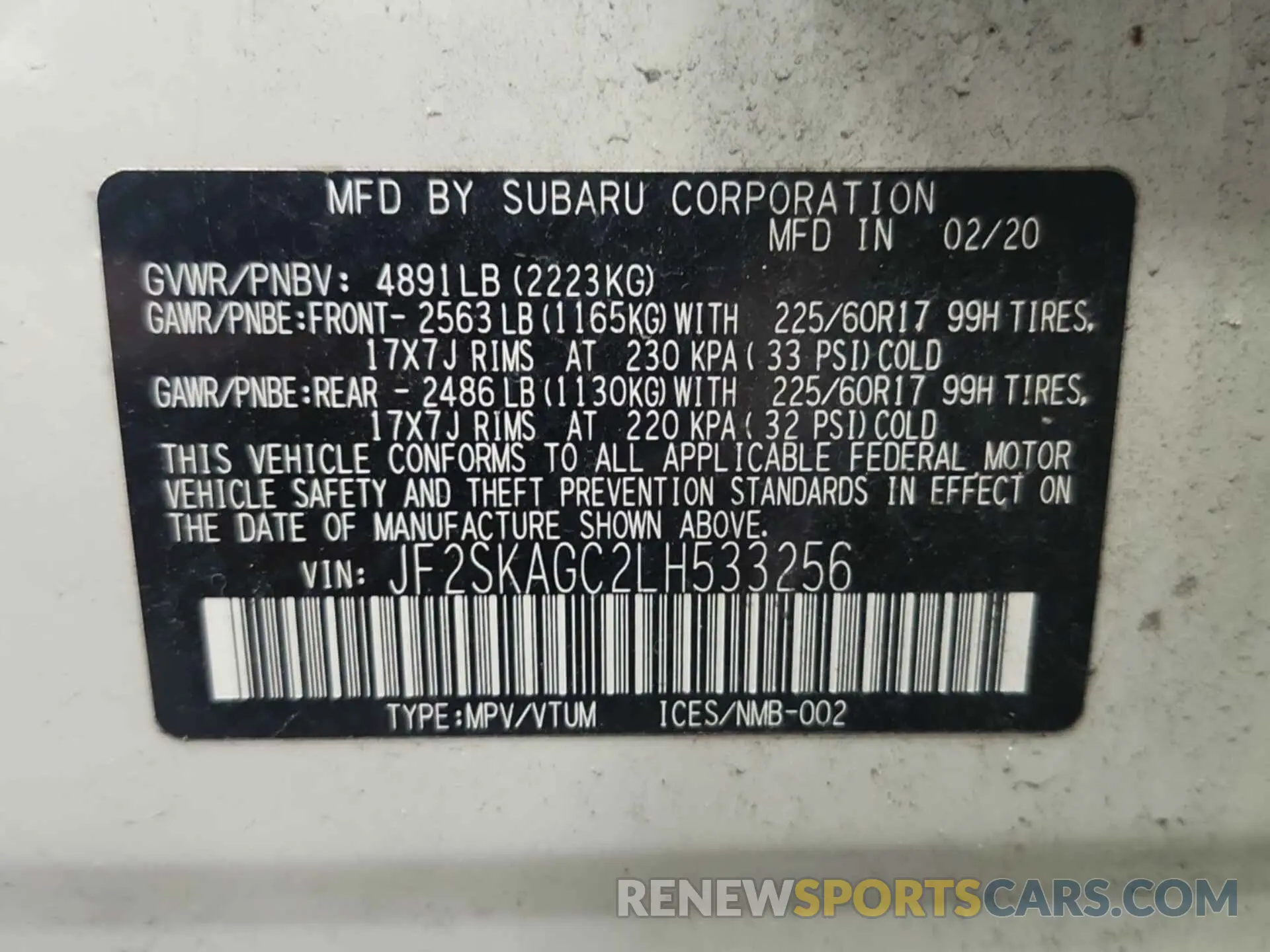10 Photograph of a damaged car JF2SKAGC2LH533256 SUBARU FORESTER 2020