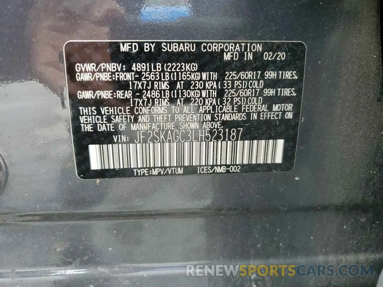 13 Photograph of a damaged car JF2SKAGC3LH523187 SUBARU FORESTER 2020