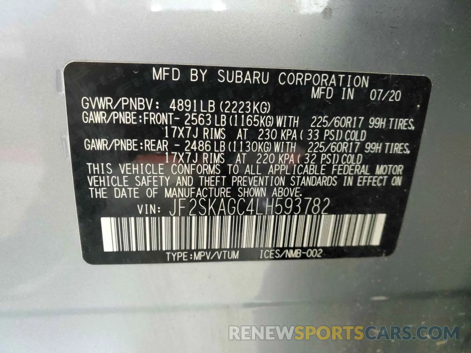 8 Photograph of a damaged car JF2SKAGC4LH593782 SUBARU FORESTER 2020