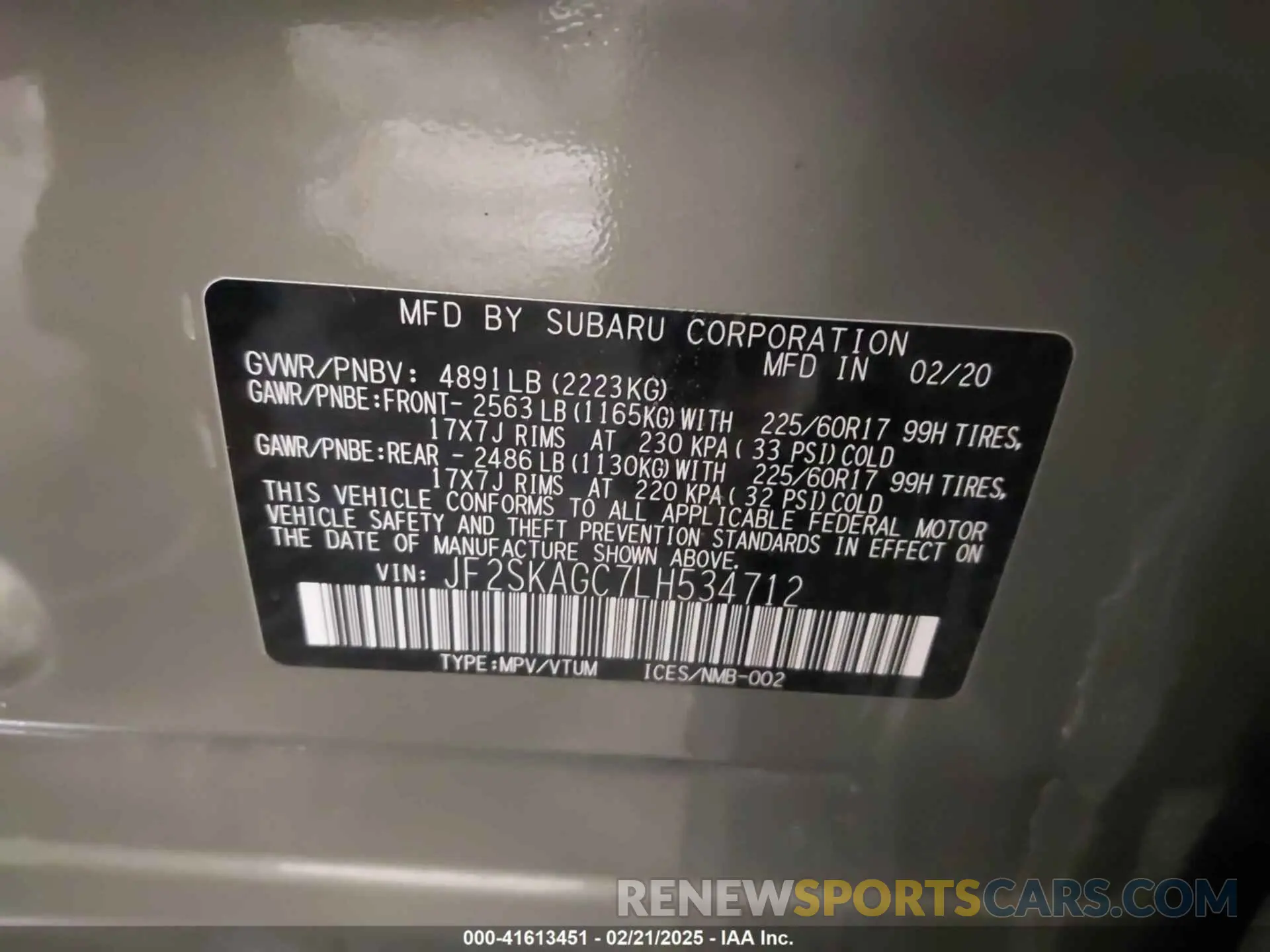 9 Photograph of a damaged car JF2SKAGC7LH534712 SUBARU FORESTER 2020