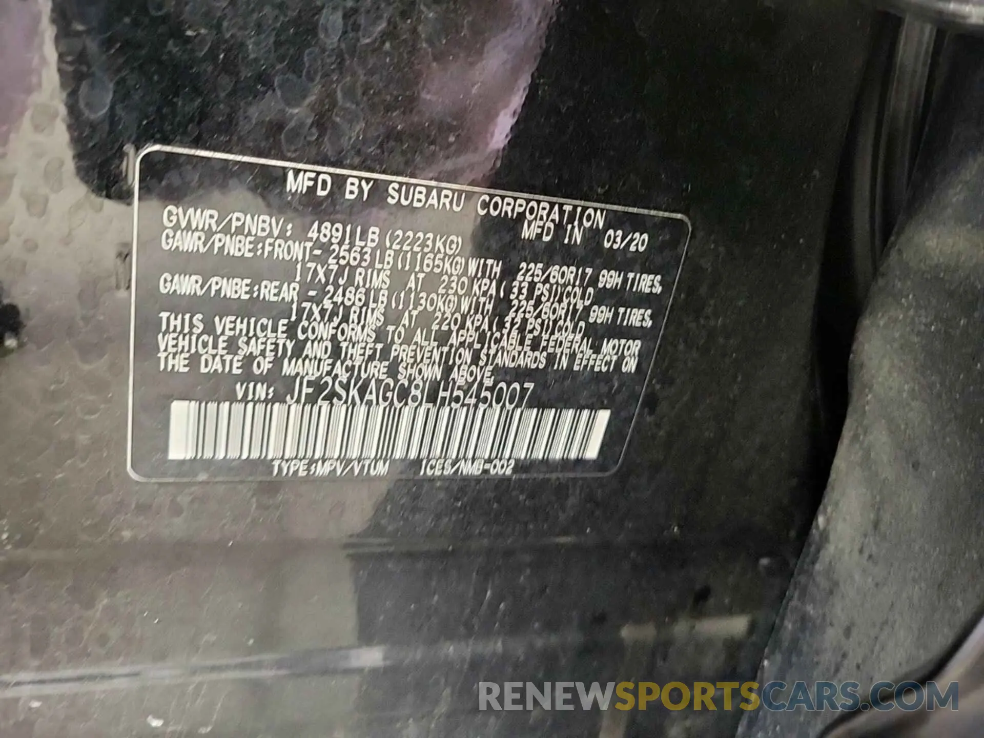 5 Photograph of a damaged car JF2SKAGC8LH545007 SUBARU FORESTER 2020