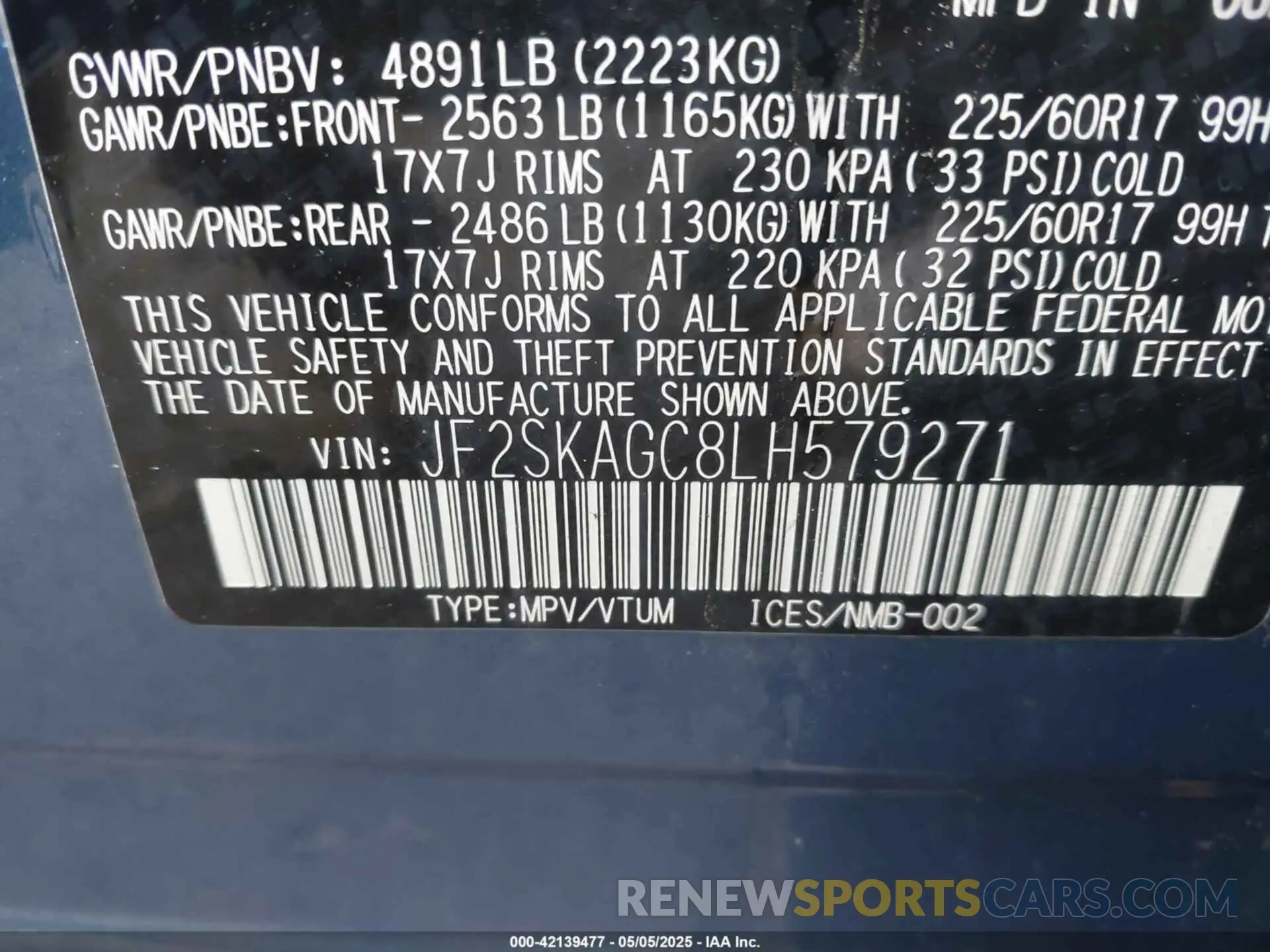 9 Photograph of a damaged car JF2SKAGC8LH579271 SUBARU FORESTER 2020