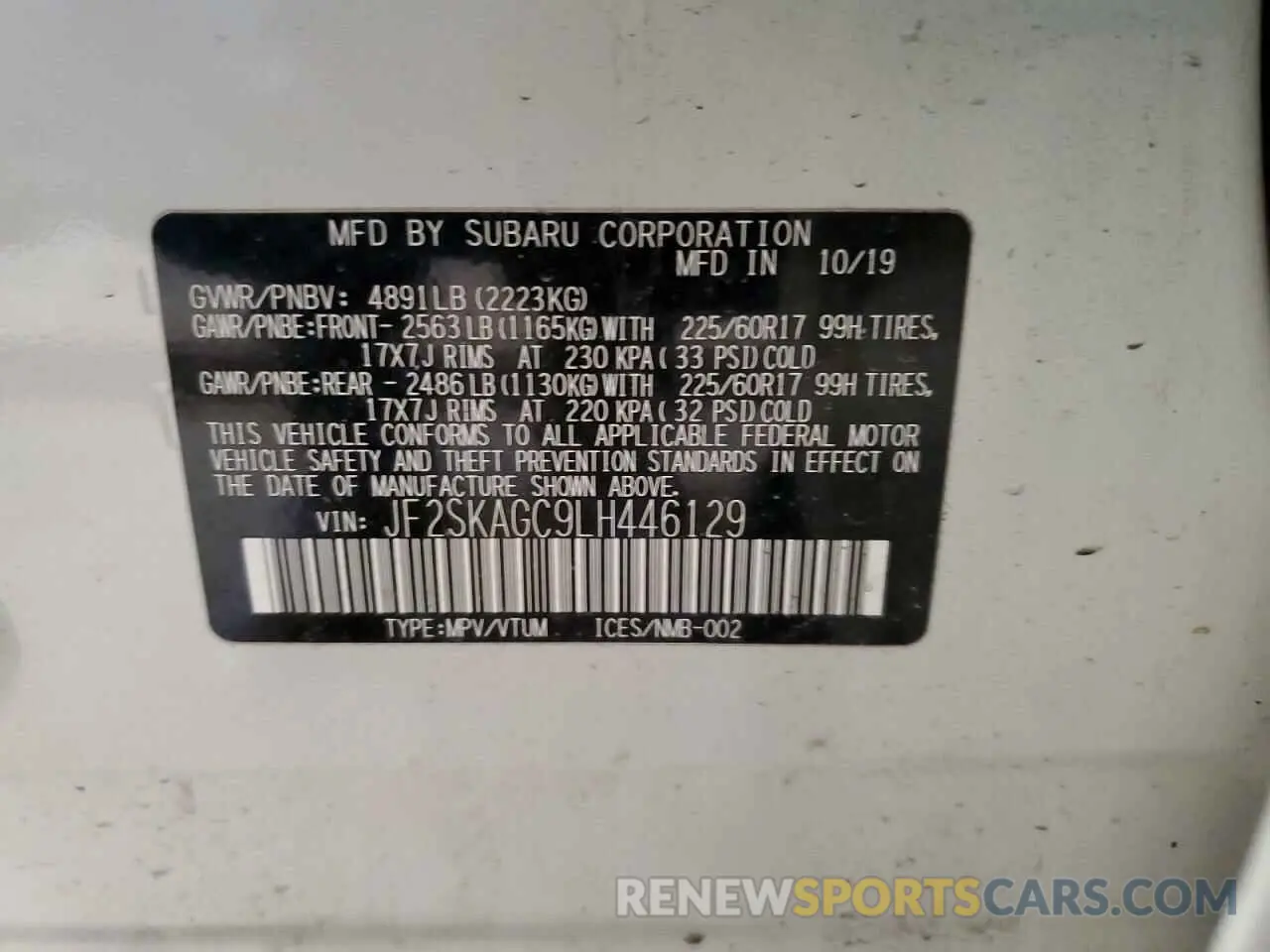 13 Photograph of a damaged car JF2SKAGC9LH446129 SUBARU FORESTER 2020