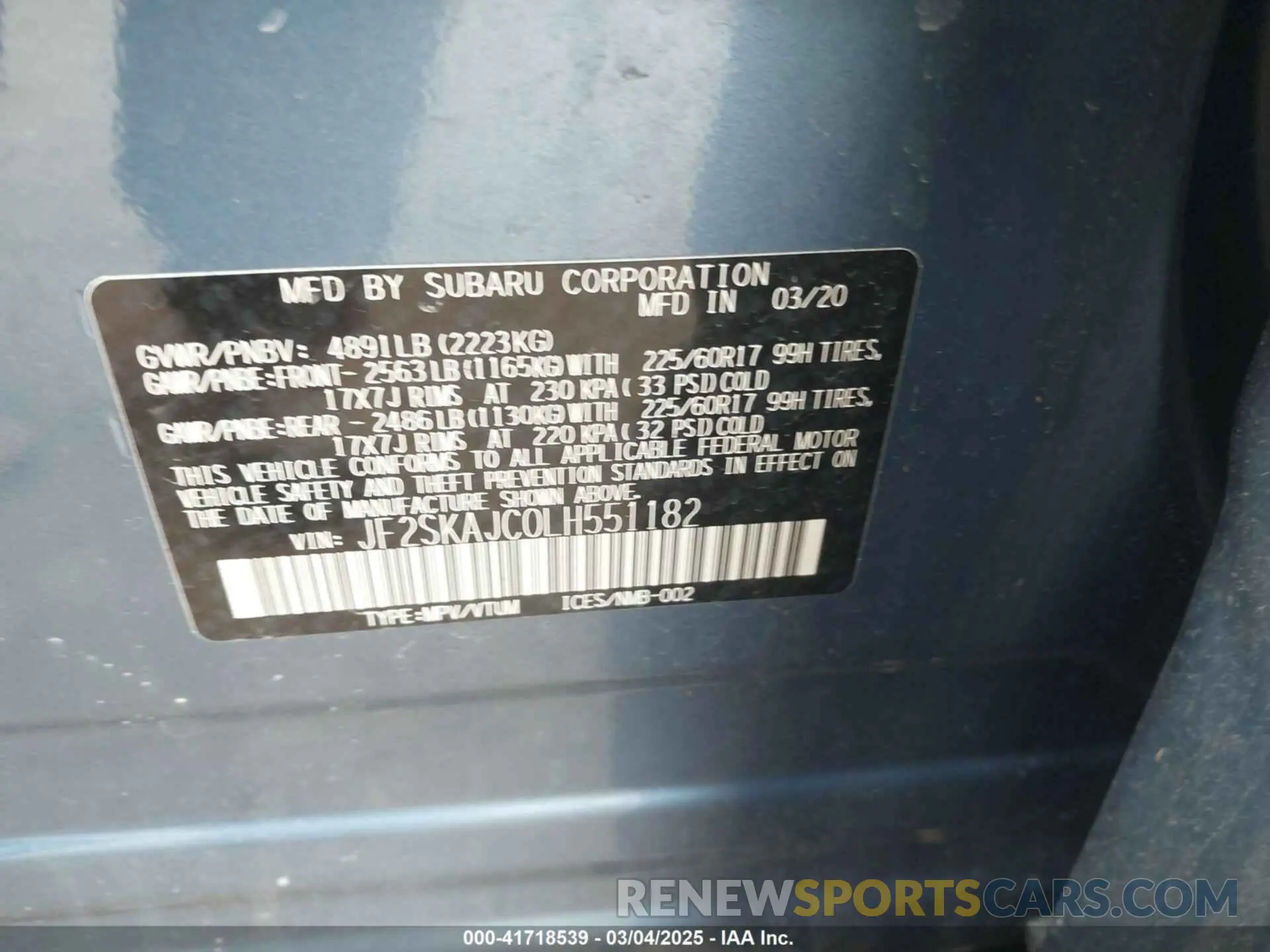 9 Photograph of a damaged car JF2SKAJC0LH551182 SUBARU FORESTER 2020