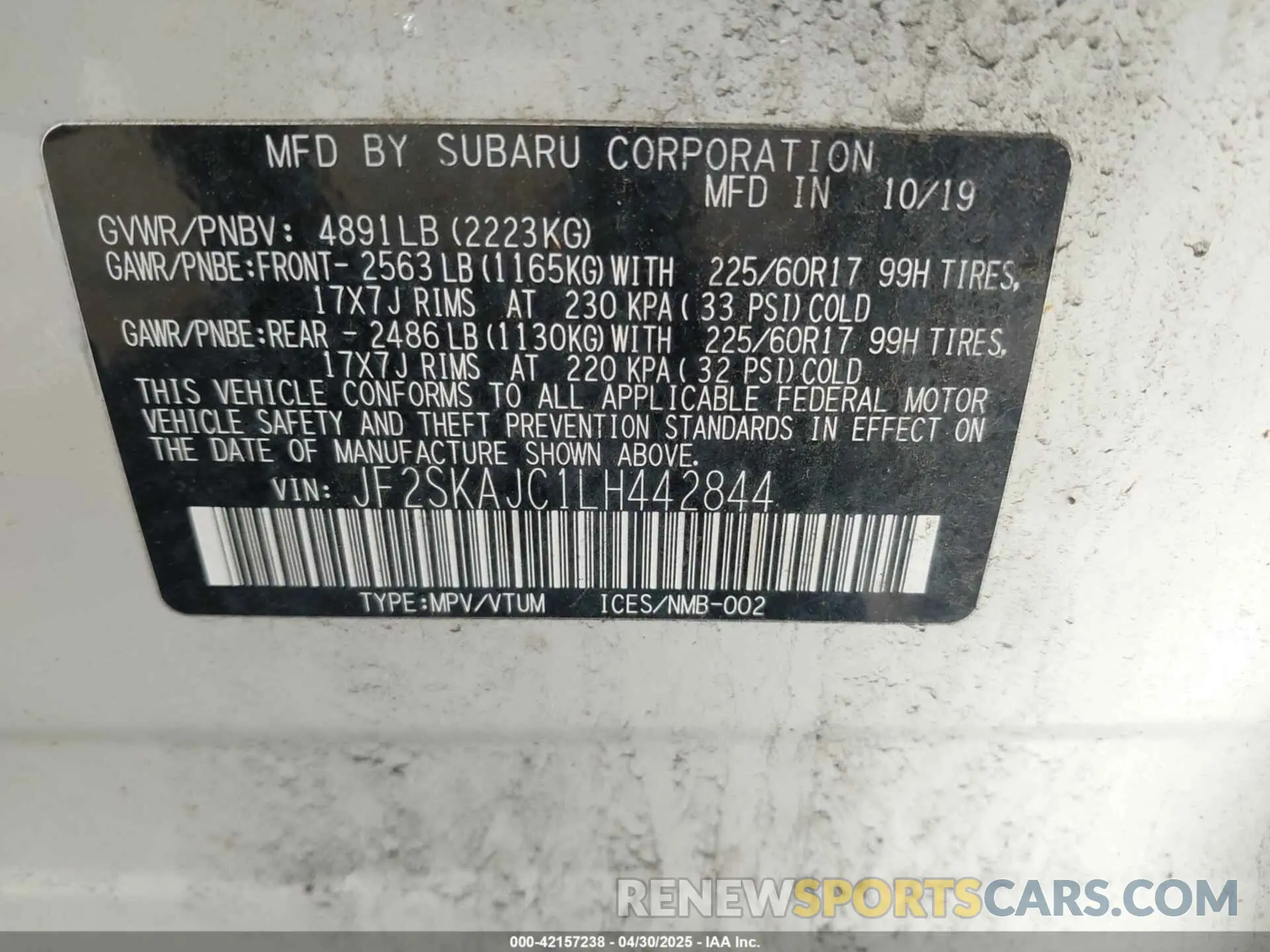 9 Photograph of a damaged car JF2SKAJC1LH442844 SUBARU FORESTER 2020