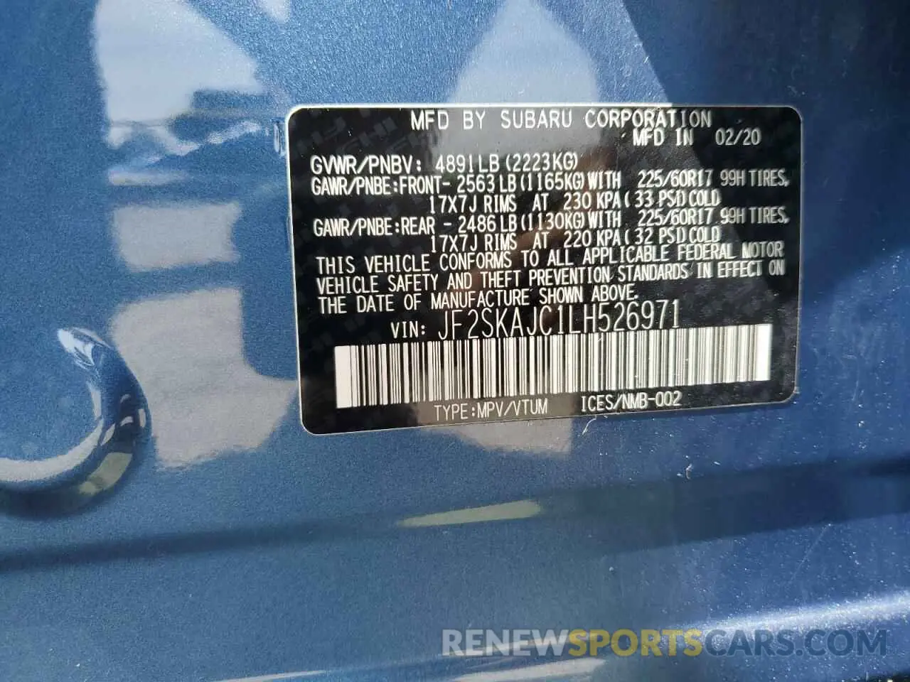 12 Photograph of a damaged car JF2SKAJC1LH526971 SUBARU FORESTER 2020