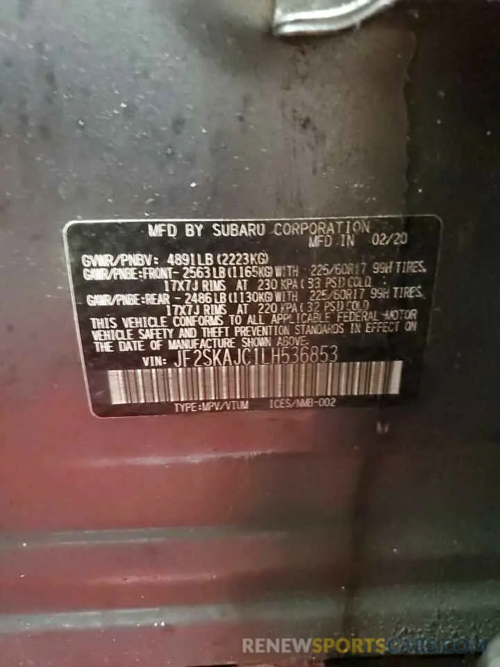 13 Photograph of a damaged car JF2SKAJC1LH536853 SUBARU FORESTER 2020