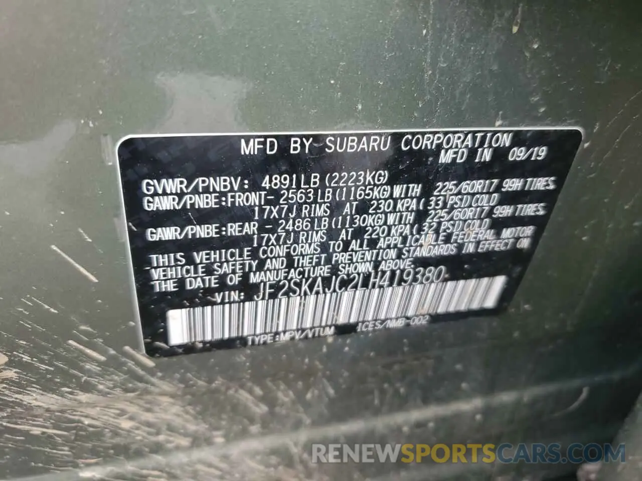 14 Photograph of a damaged car JF2SKAJC2LH419380 SUBARU FORESTER 2020