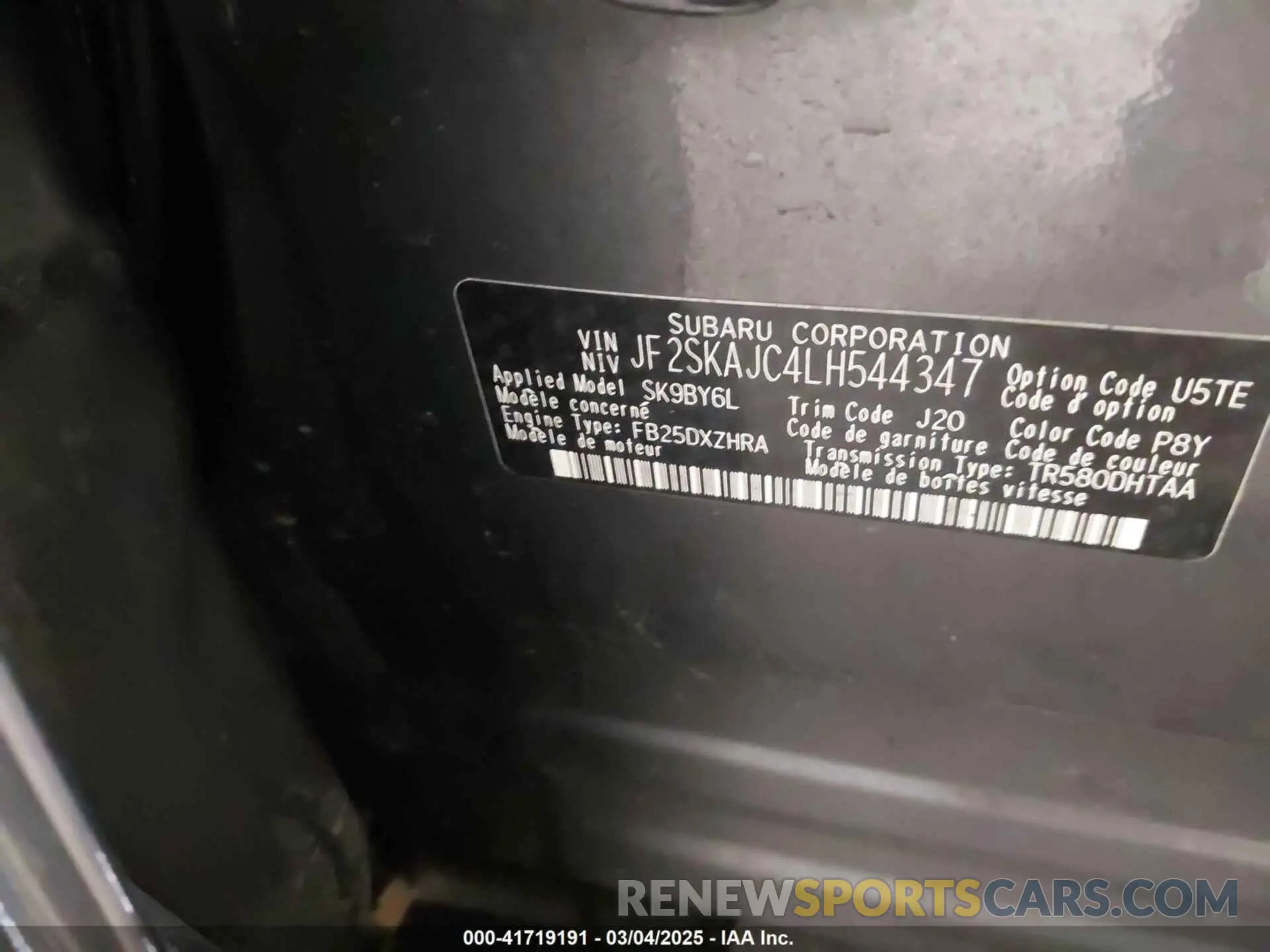 9 Photograph of a damaged car JF2SKAJC4LH544347 SUBARU FORESTER 2020