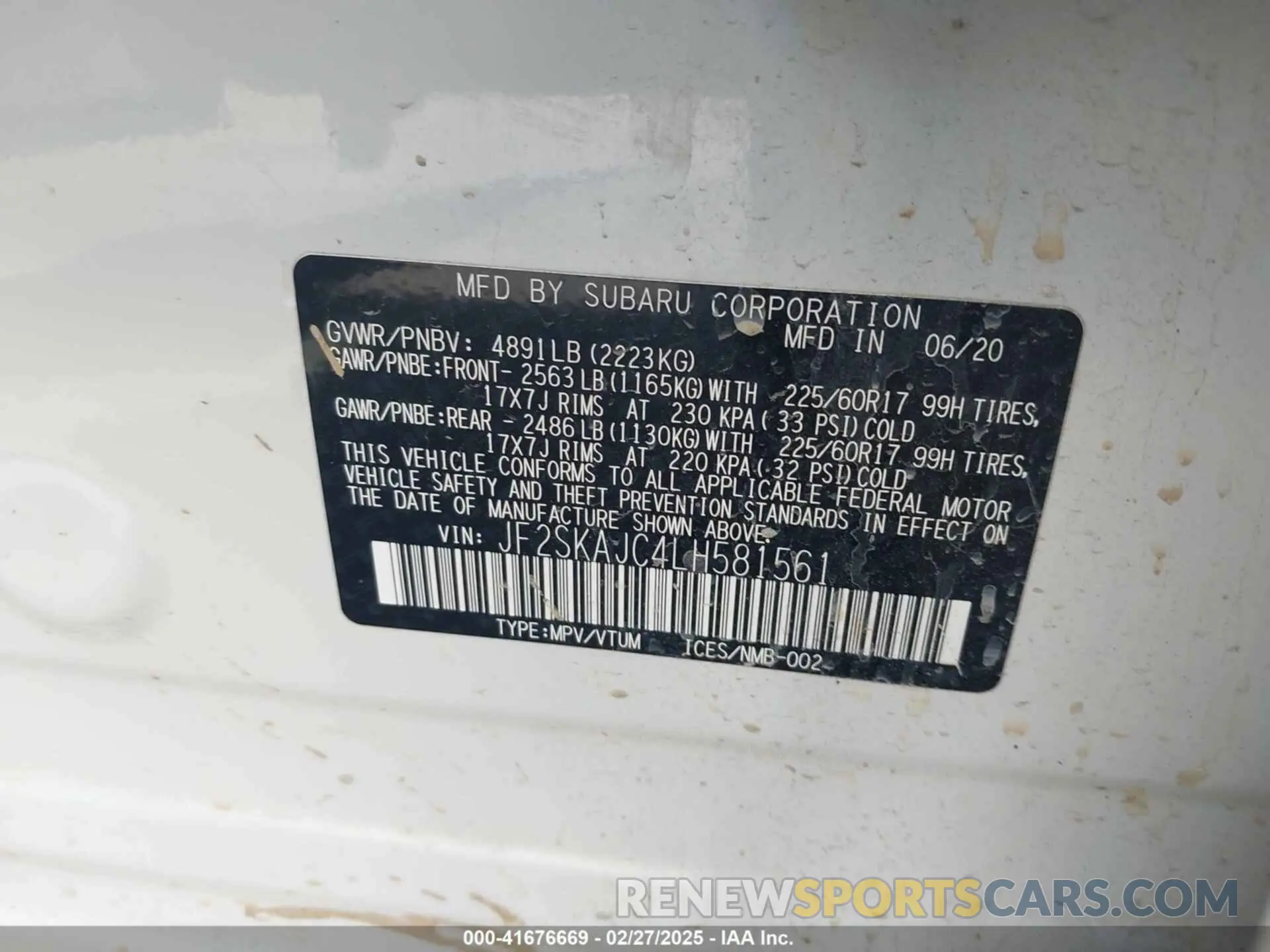 9 Photograph of a damaged car JF2SKAJC4LH581561 SUBARU FORESTER 2020