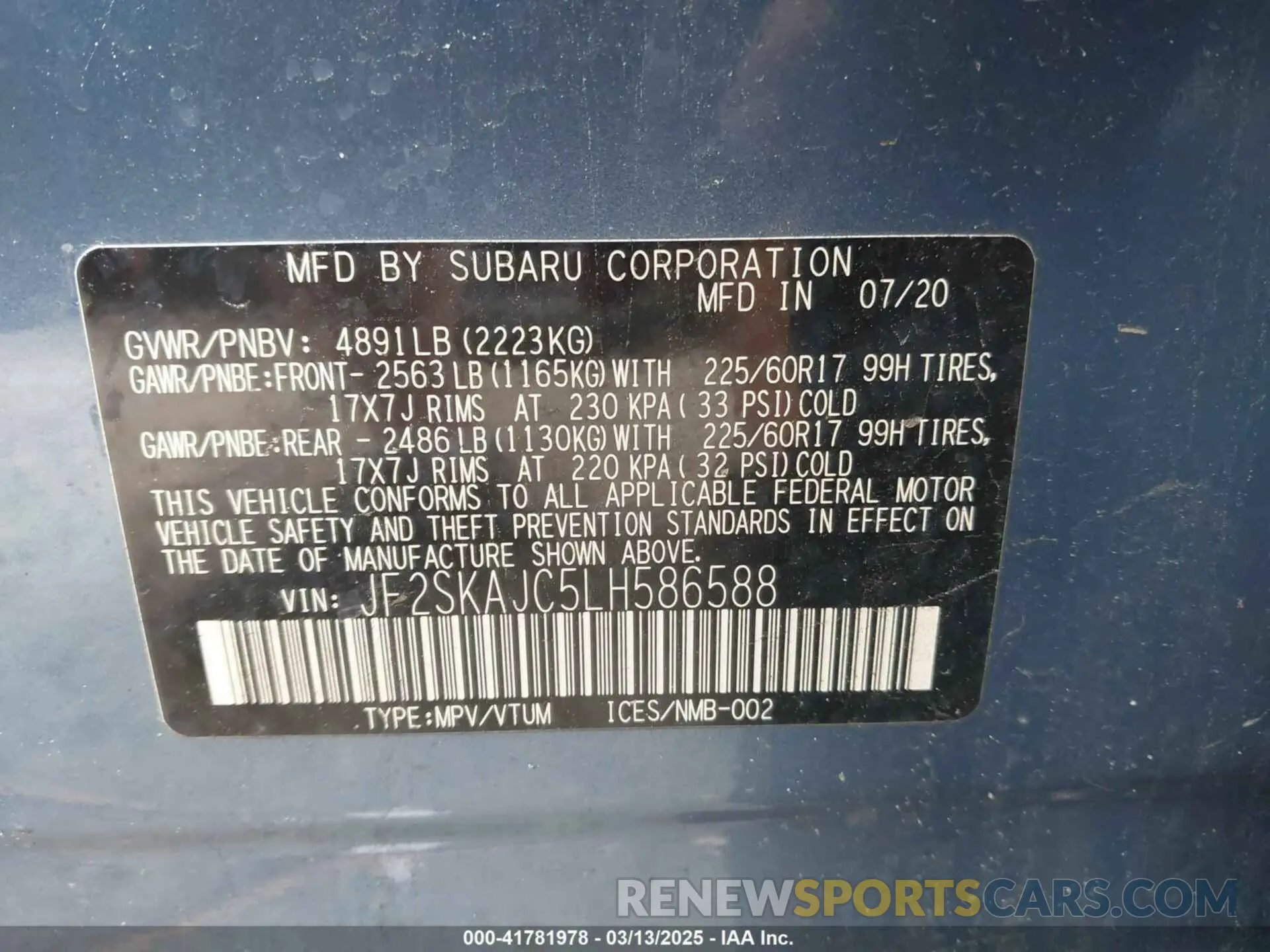 9 Photograph of a damaged car JF2SKAJC5LH586588 SUBARU FORESTER 2020