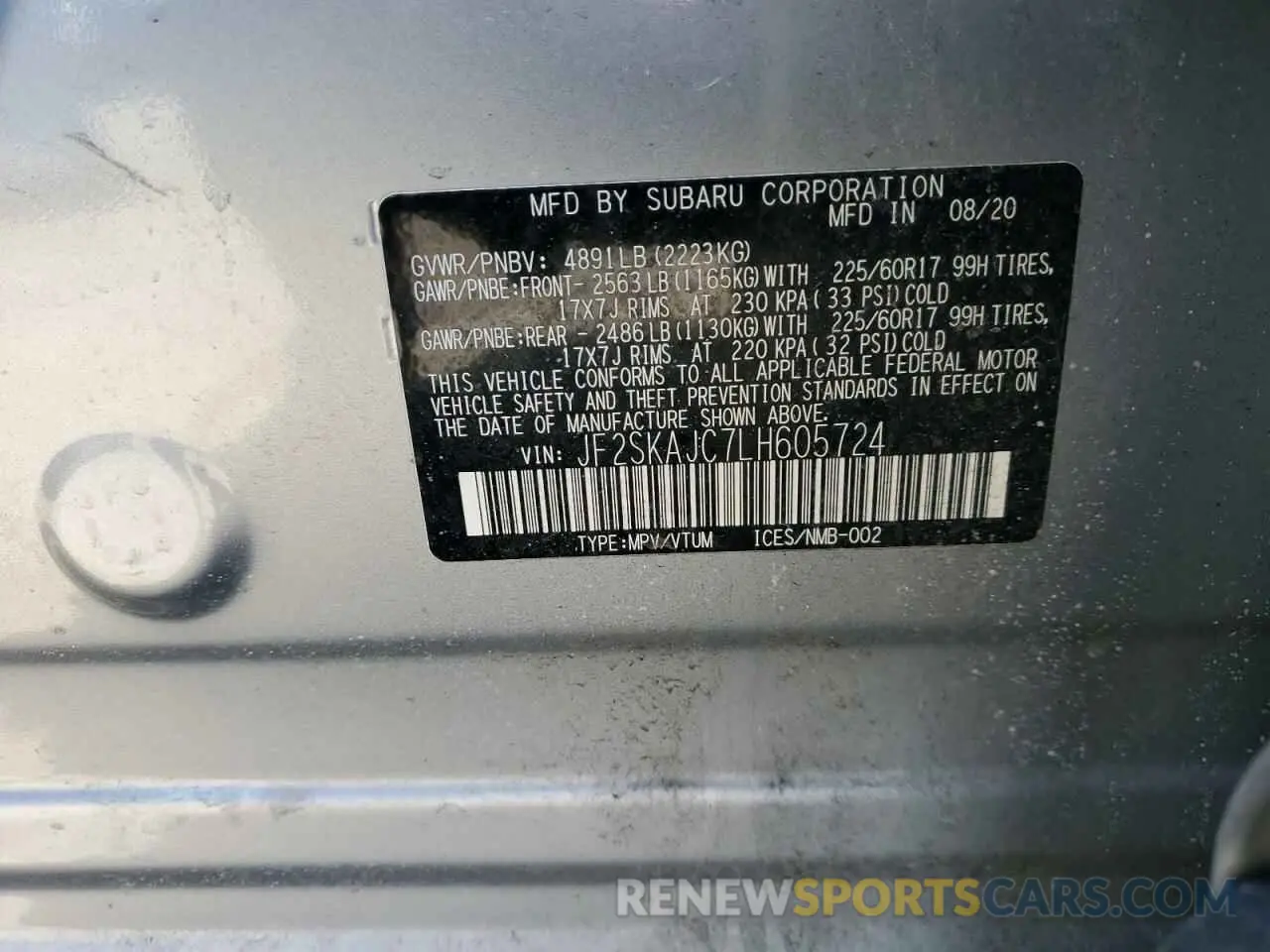 16 Photograph of a damaged car JF2SKAJC7LH605724 SUBARU FORESTER 2020