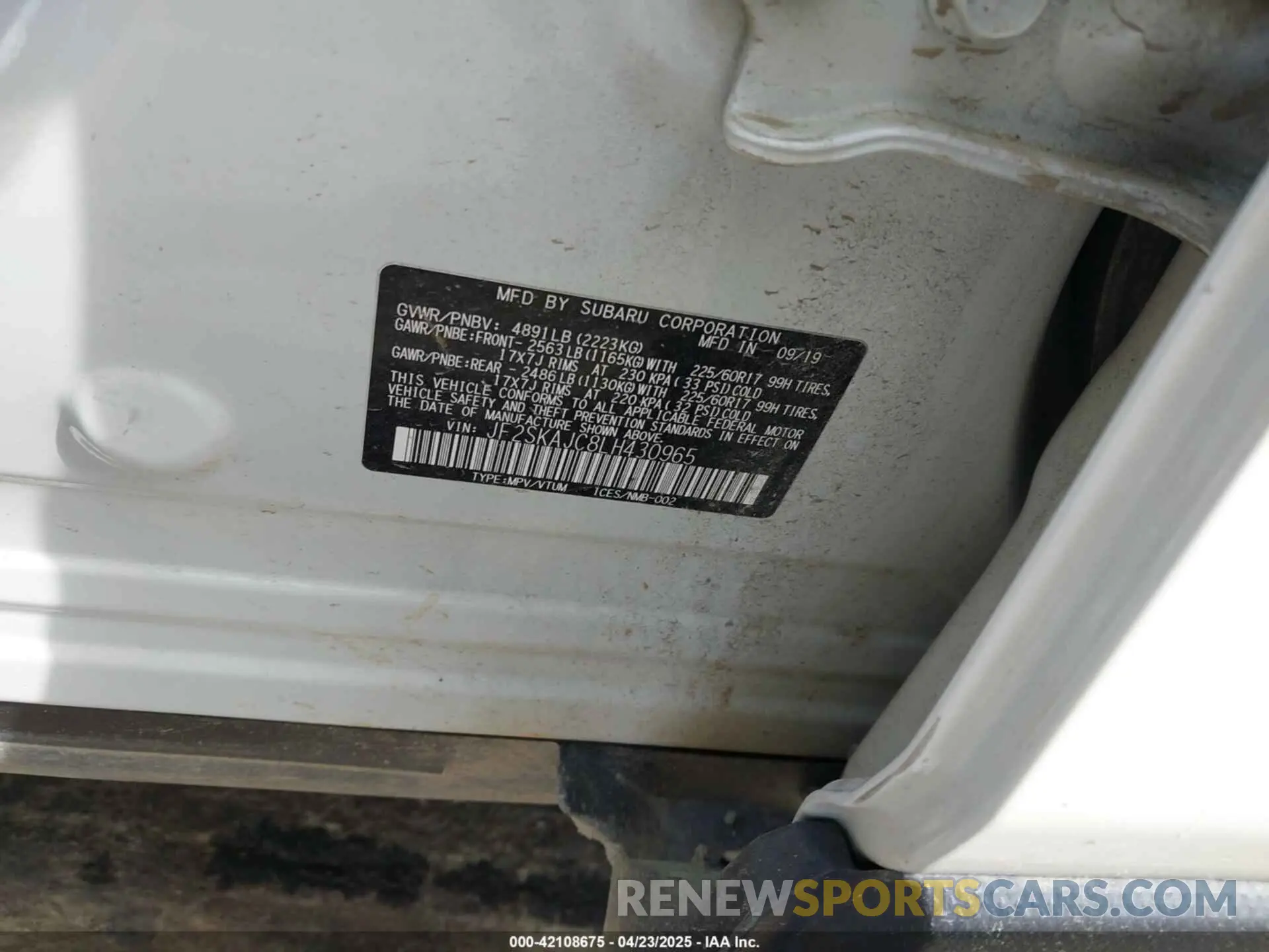 9 Photograph of a damaged car JF2SKAJC8LH430965 SUBARU FORESTER 2020