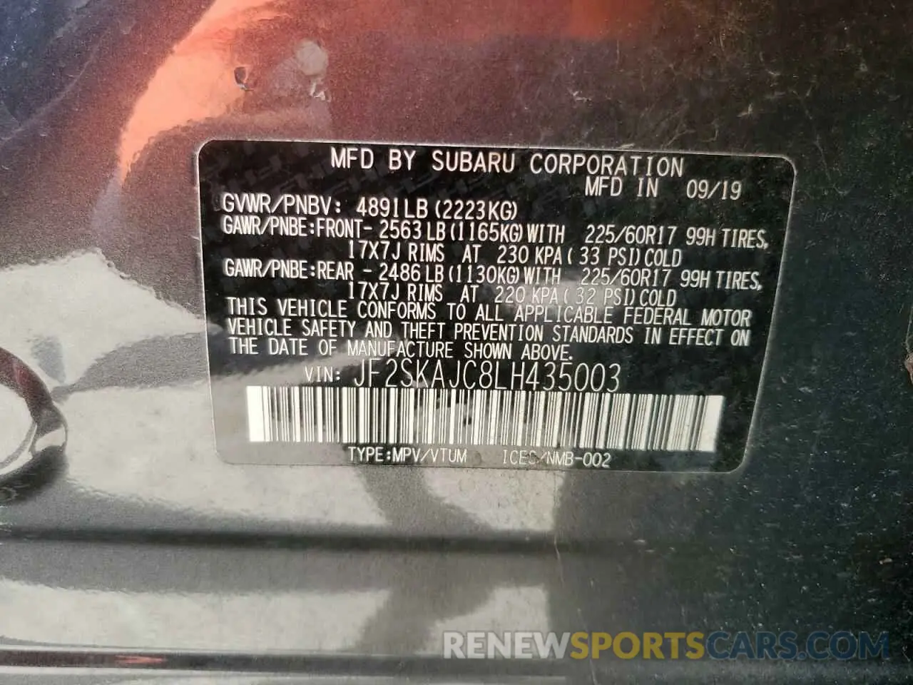 14 Photograph of a damaged car JF2SKAJC8LH435003 SUBARU FORESTER 2020