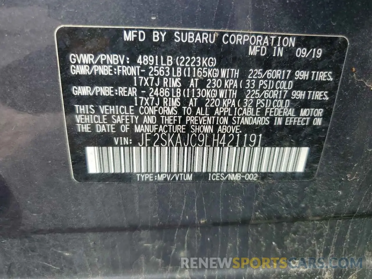 13 Photograph of a damaged car JF2SKAJC9LH421191 SUBARU FORESTER 2020