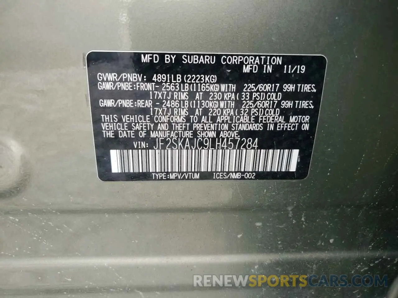 14 Photograph of a damaged car JF2SKAJC9LH457284 SUBARU FORESTER 2020