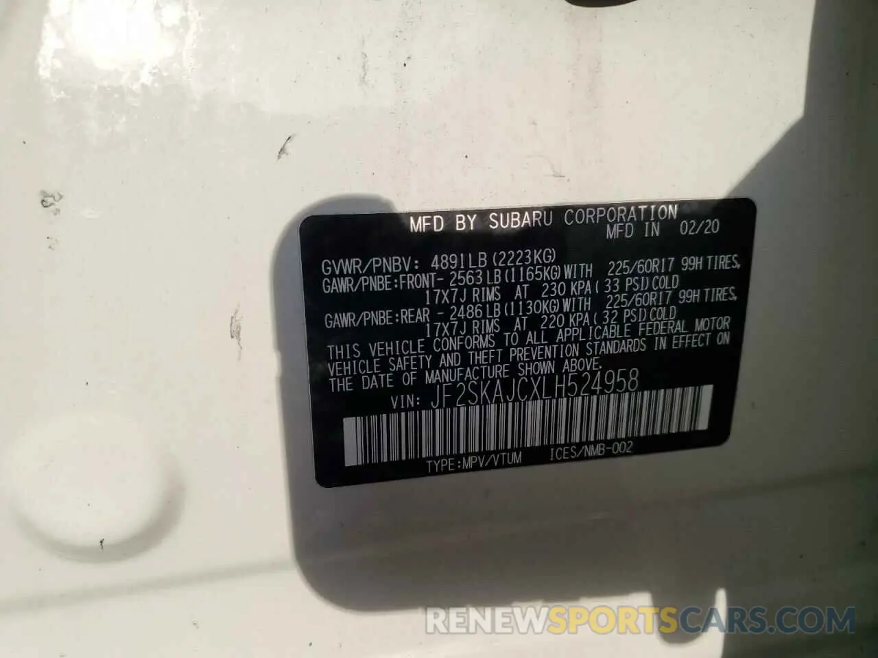 14 Photograph of a damaged car JF2SKAJCXLH524958 SUBARU FORESTER 2020