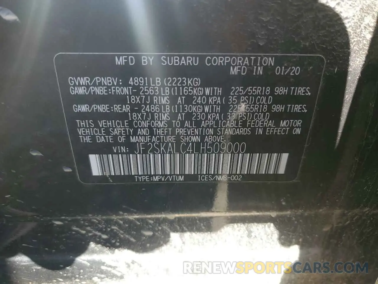 12 Photograph of a damaged car JF2SKALC4LH509000 SUBARU FORESTER 2020