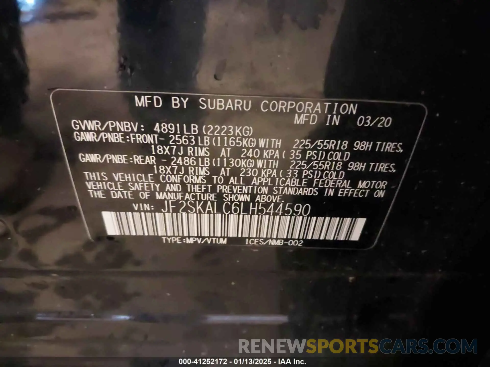 9 Photograph of a damaged car JF2SKALC6LH544590 SUBARU FORESTER 2020