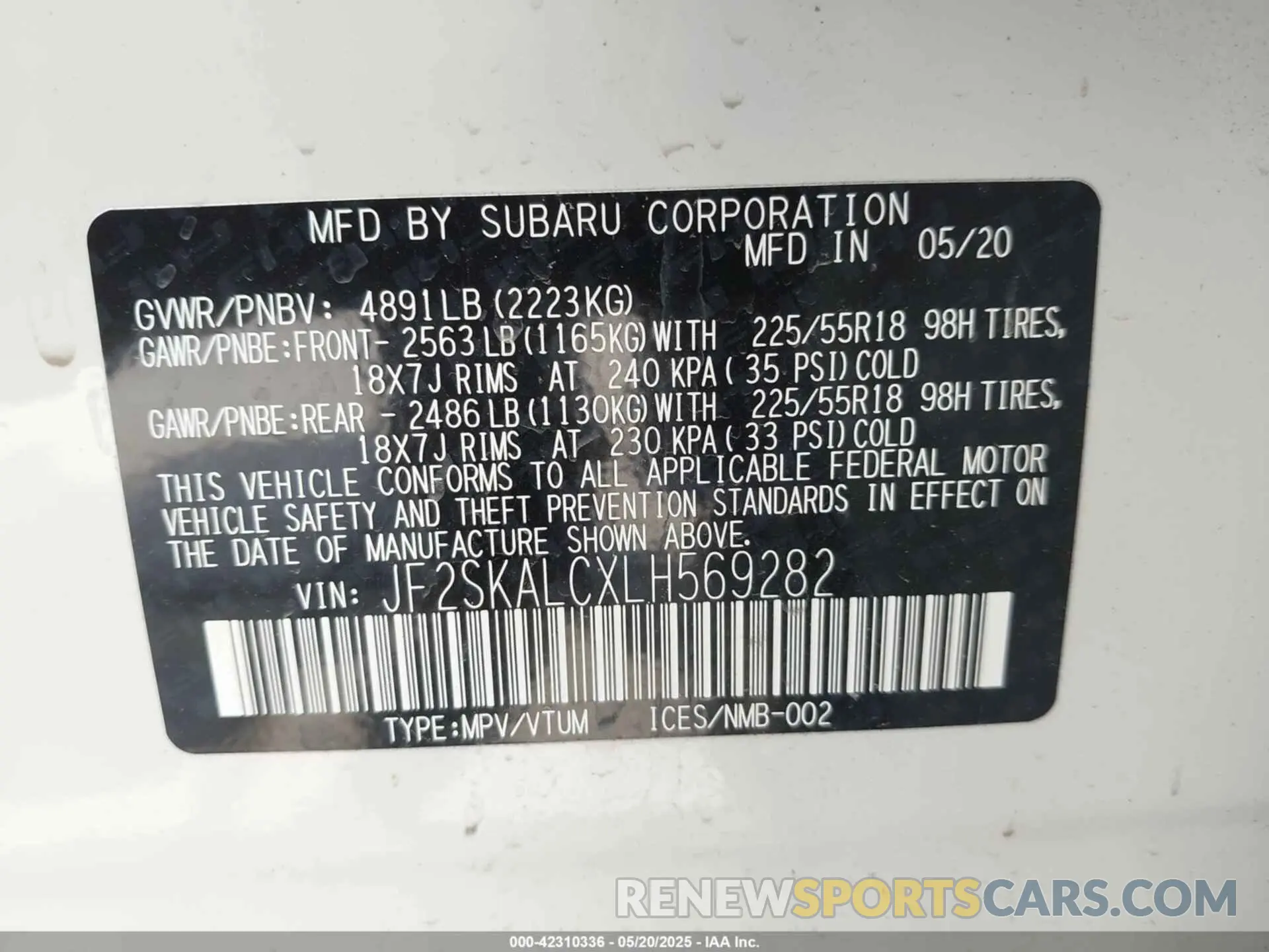 9 Photograph of a damaged car JF2SKALCXLH569282 SUBARU FORESTER 2020
