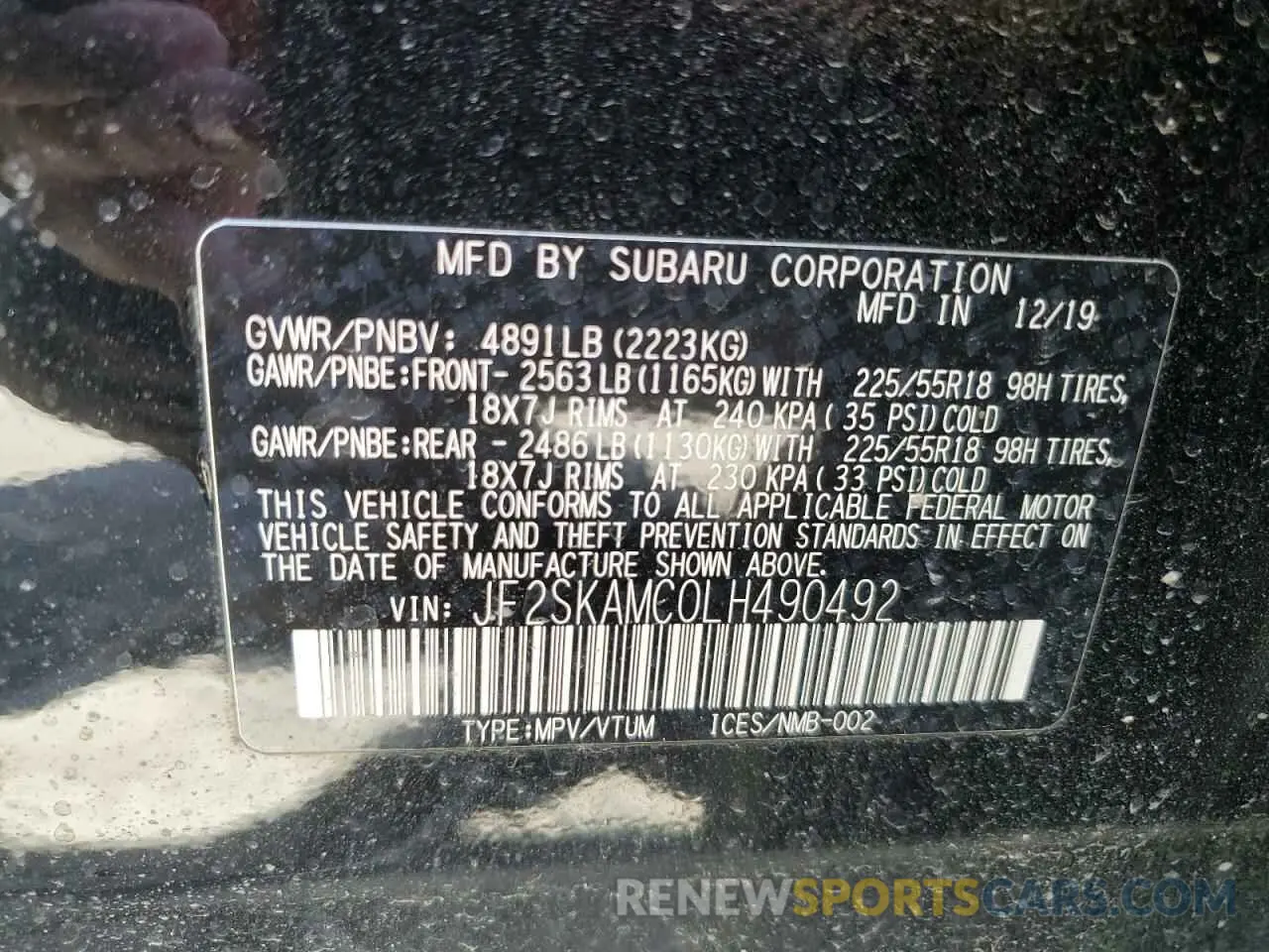 13 Photograph of a damaged car JF2SKAMC0LH490492 SUBARU FORESTER 2020