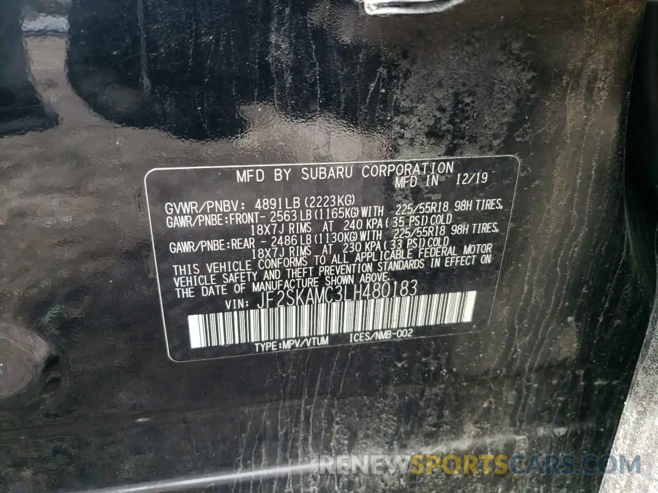 13 Photograph of a damaged car JF2SKAMC3LH480183 SUBARU FORESTER 2020
