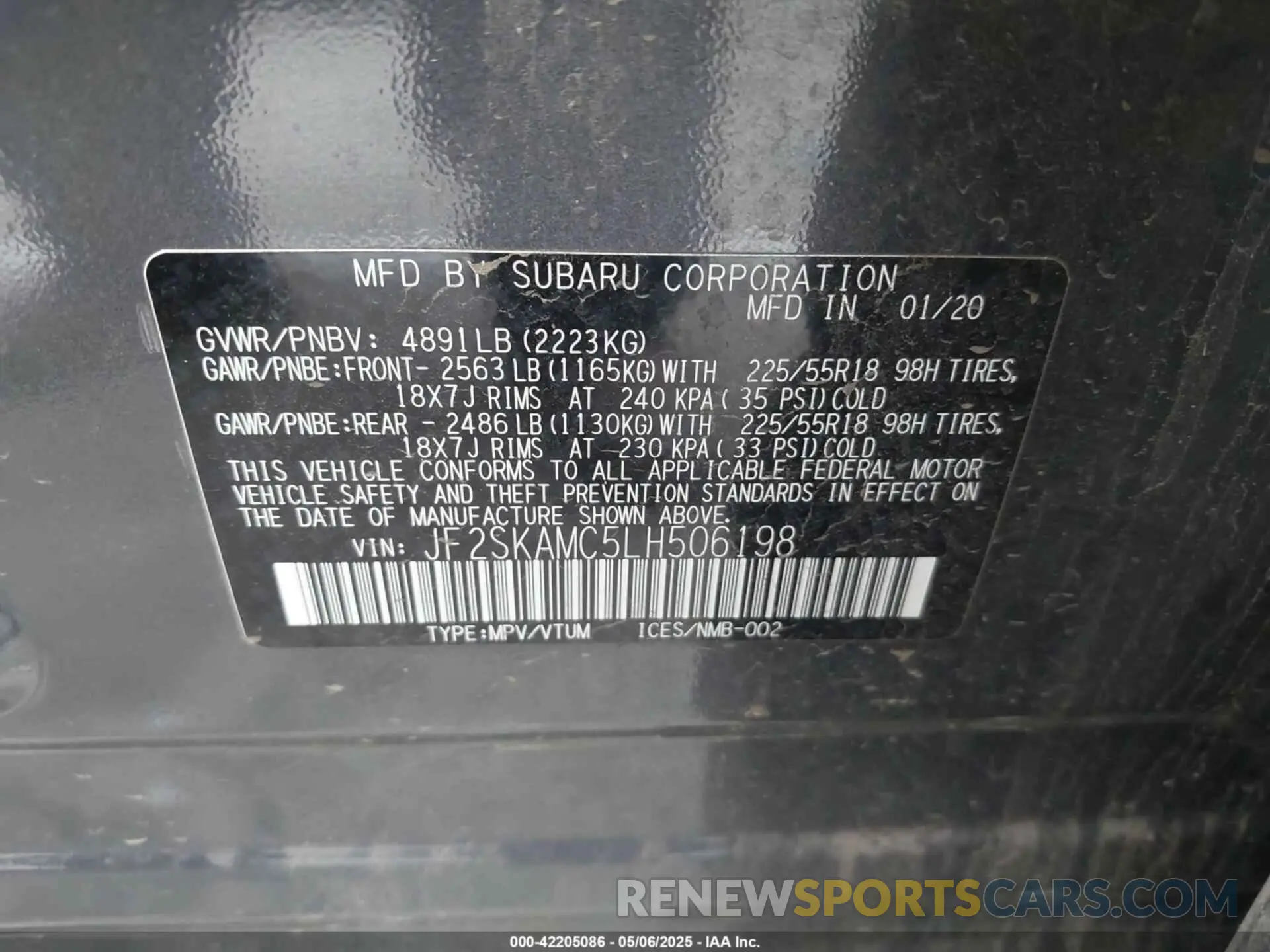 9 Photograph of a damaged car JF2SKAMC5LH506198 SUBARU FORESTER 2020