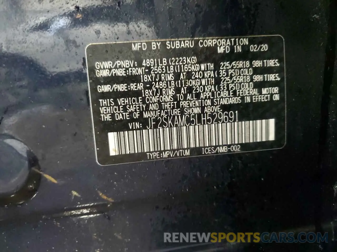 14 Photograph of a damaged car JF2SKAMC5LH529691 SUBARU FORESTER 2020