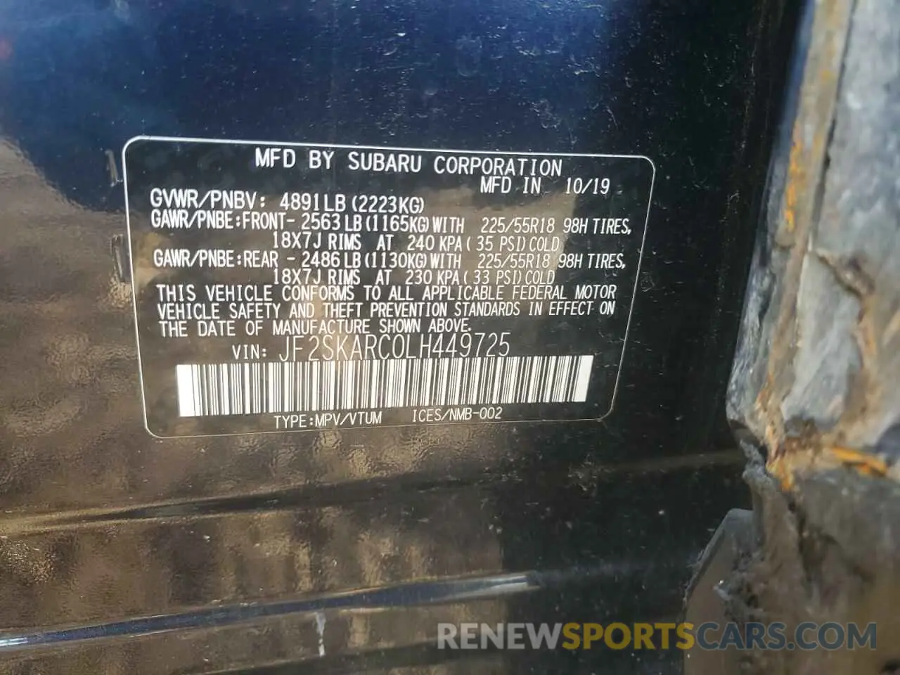 14 Photograph of a damaged car JF2SKARC0LH449725 SUBARU FORESTER 2020