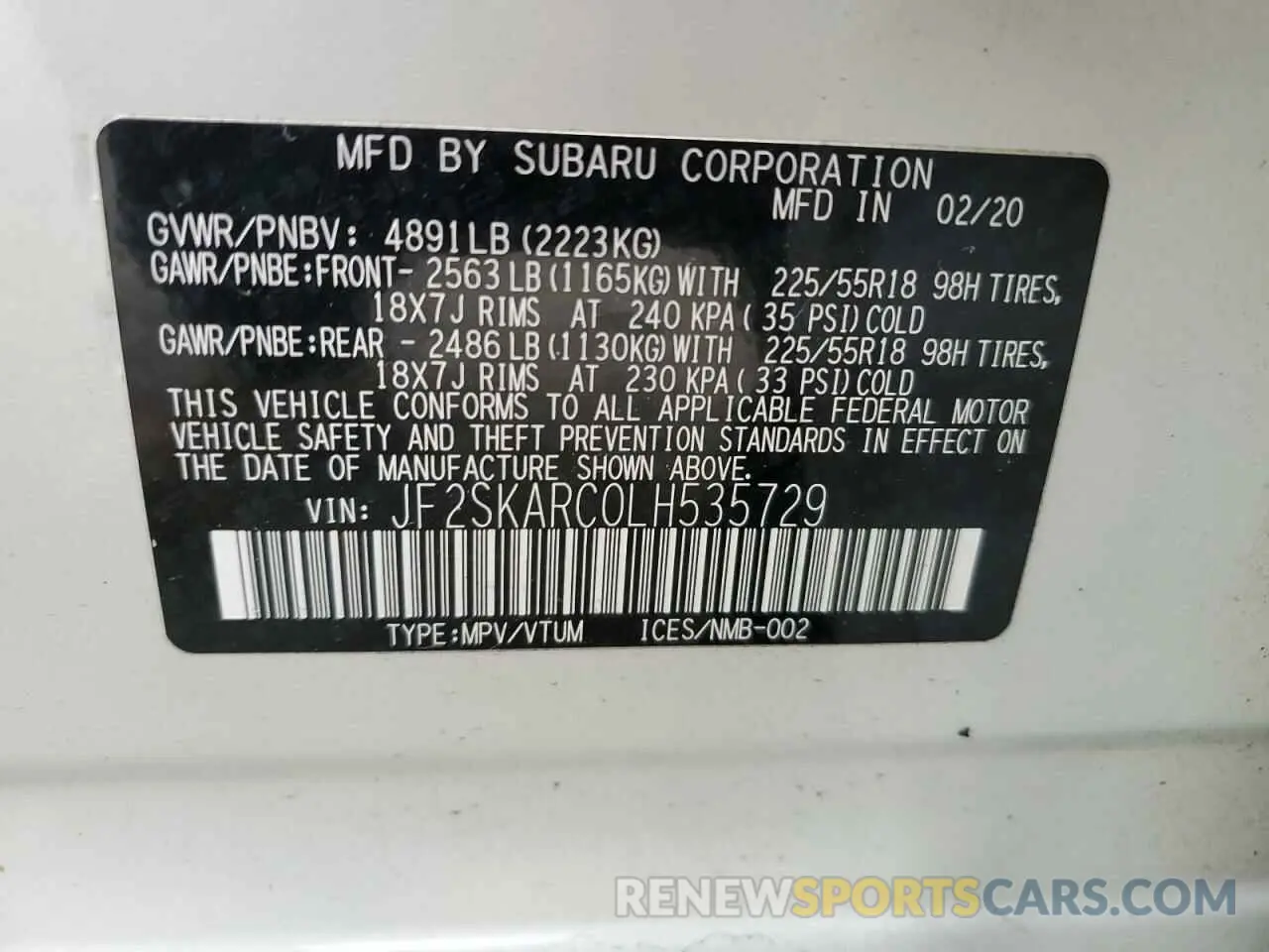 14 Photograph of a damaged car JF2SKARC0LH535729 SUBARU FORESTER 2020