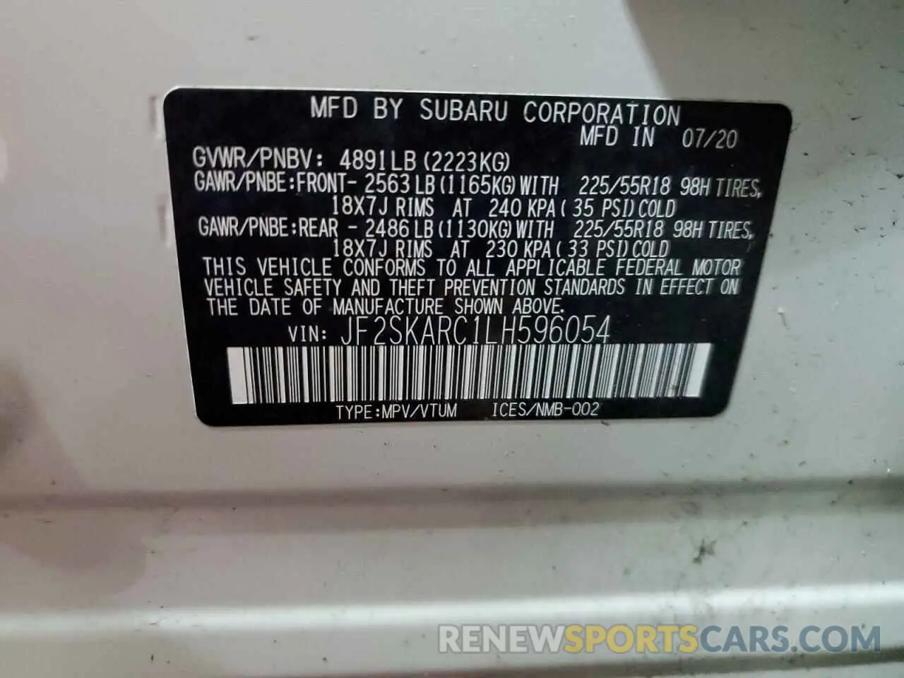 13 Photograph of a damaged car JF2SKARC1LH596054 SUBARU FORESTER 2020
