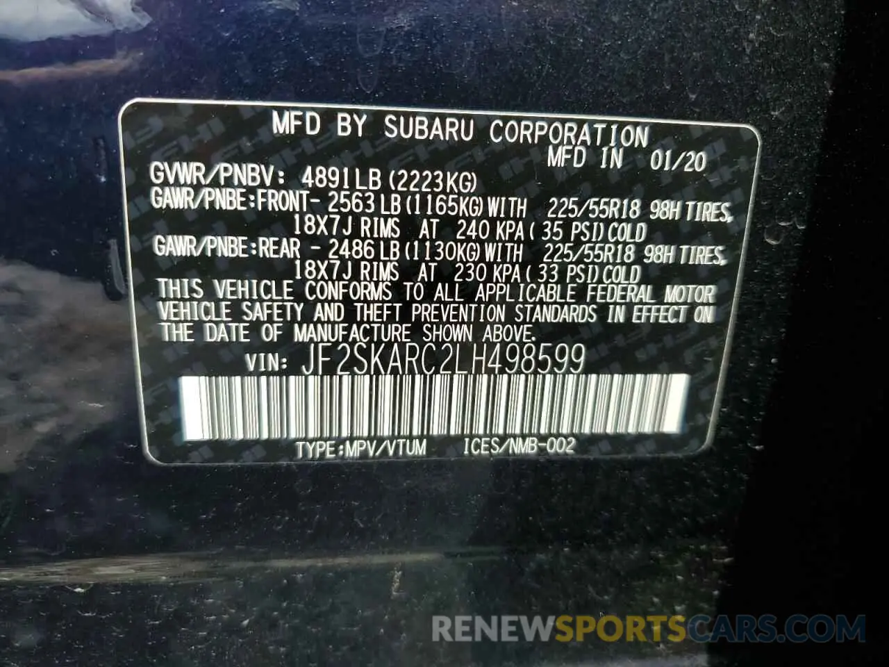 14 Photograph of a damaged car JF2SKARC2LH498599 SUBARU FORESTER 2020
