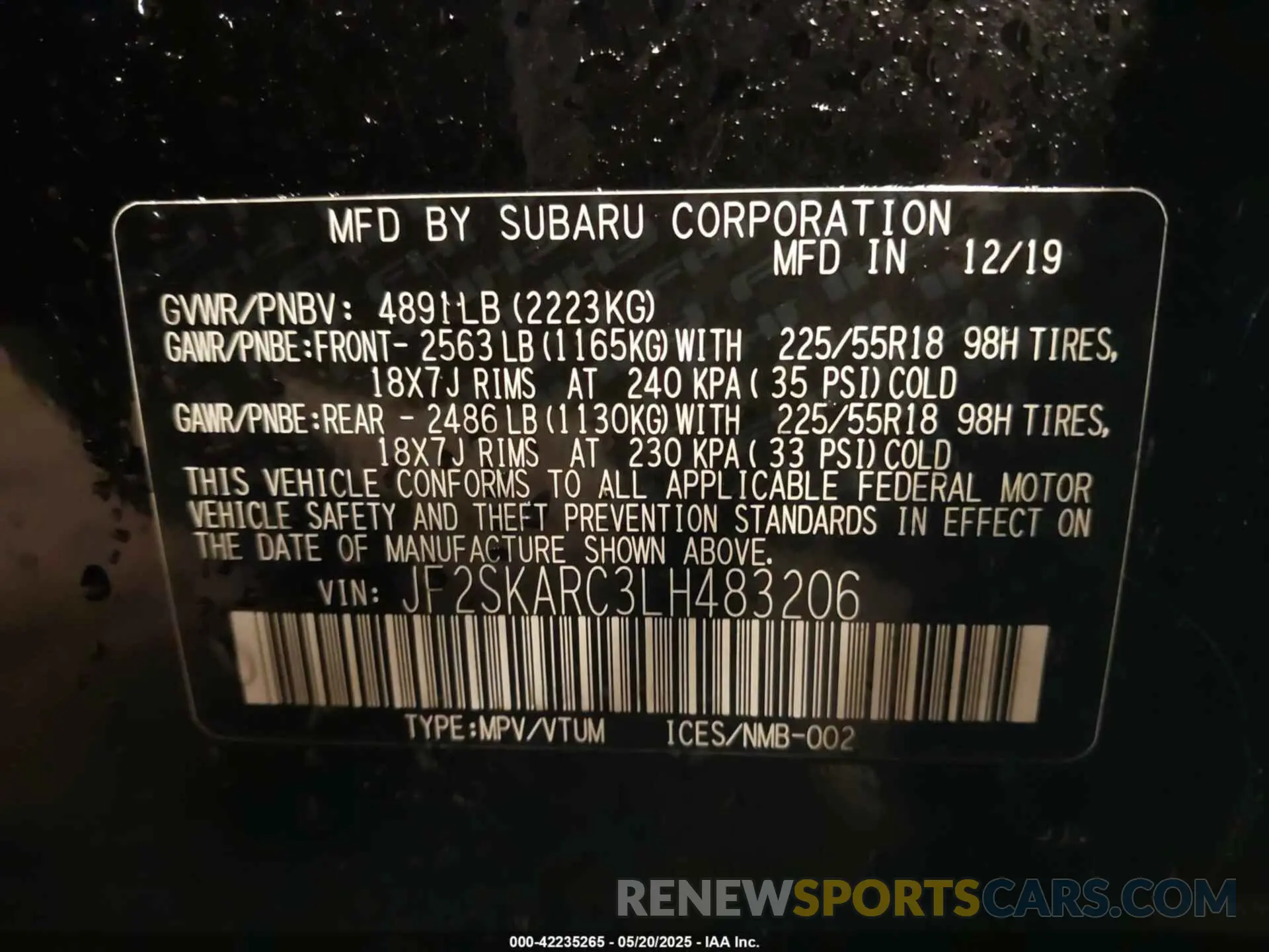 9 Photograph of a damaged car JF2SKARC3LH483206 SUBARU FORESTER 2020