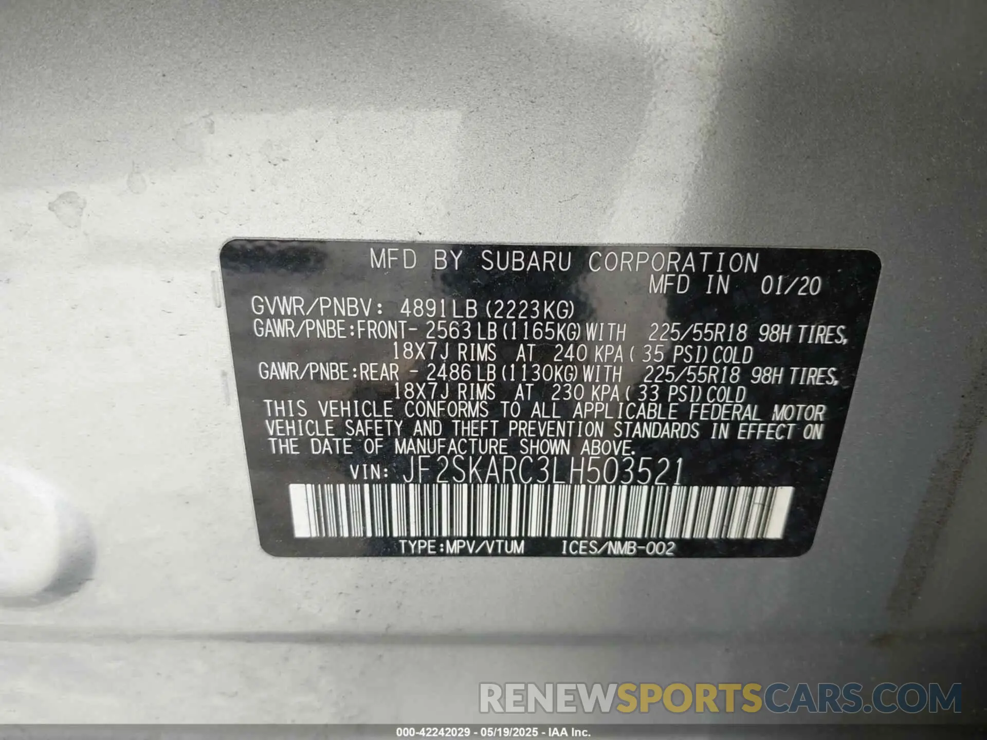 9 Photograph of a damaged car JF2SKARC3LH503521 SUBARU FORESTER 2020