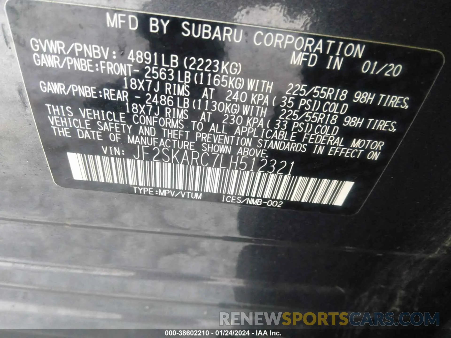 9 Photograph of a damaged car JF2SKARC7LH512321 SUBARU FORESTER 2020