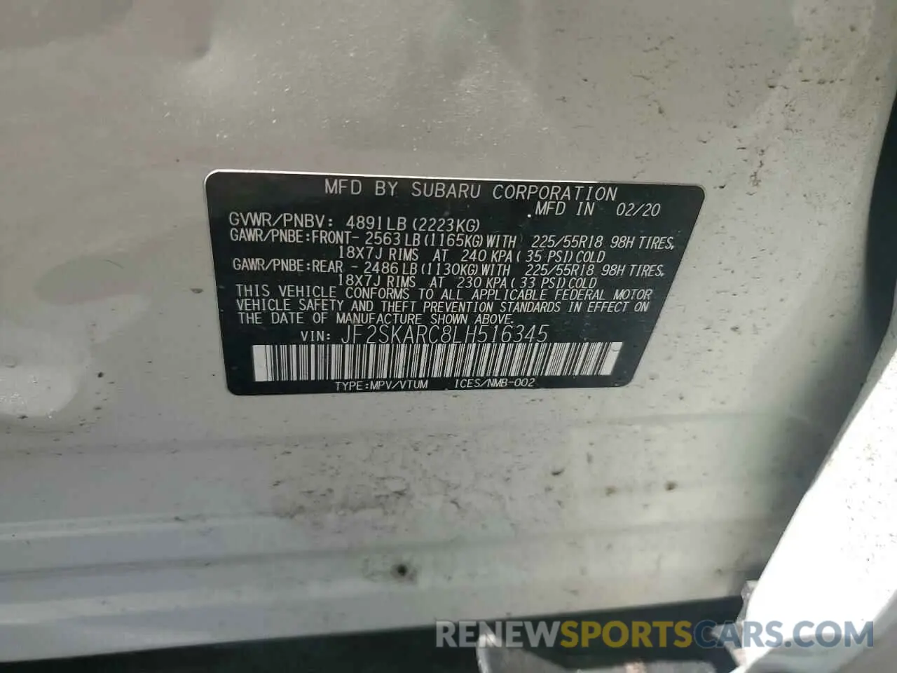 13 Photograph of a damaged car JF2SKARC8LH516345 SUBARU FORESTER 2020