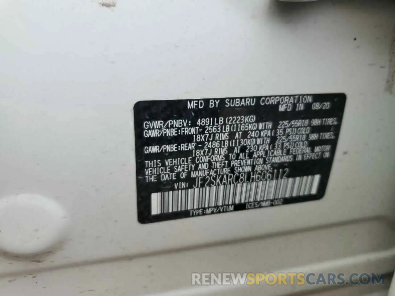 13 Photograph of a damaged car JF2SKARC8LH606112 SUBARU FORESTER 2020